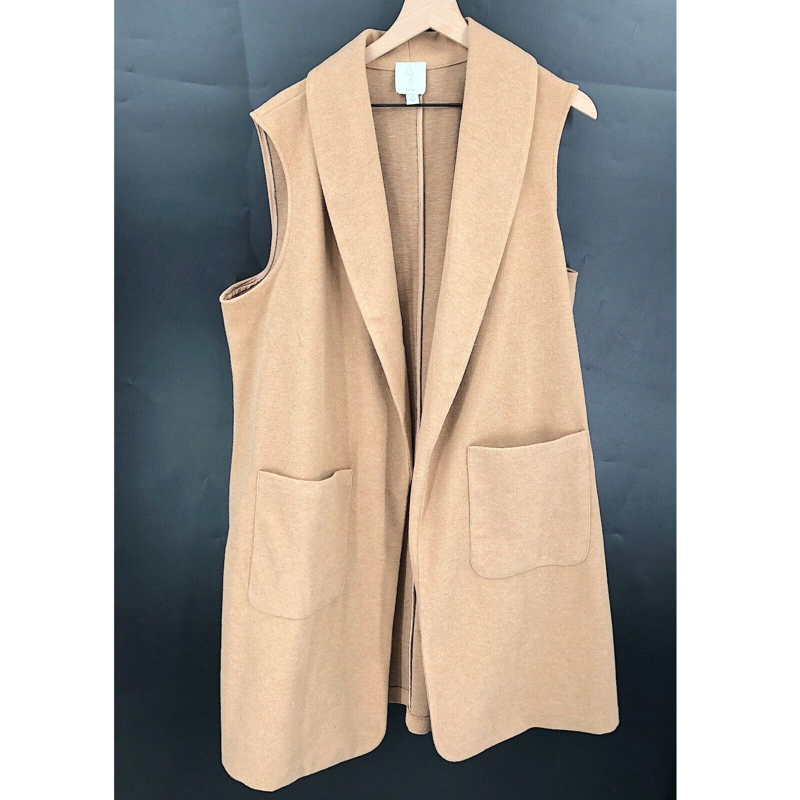 Image of Joie Longline Vest Super Soft Duster Open Front Camel Tan Brown 2X Oversized in White, Women's (Siz