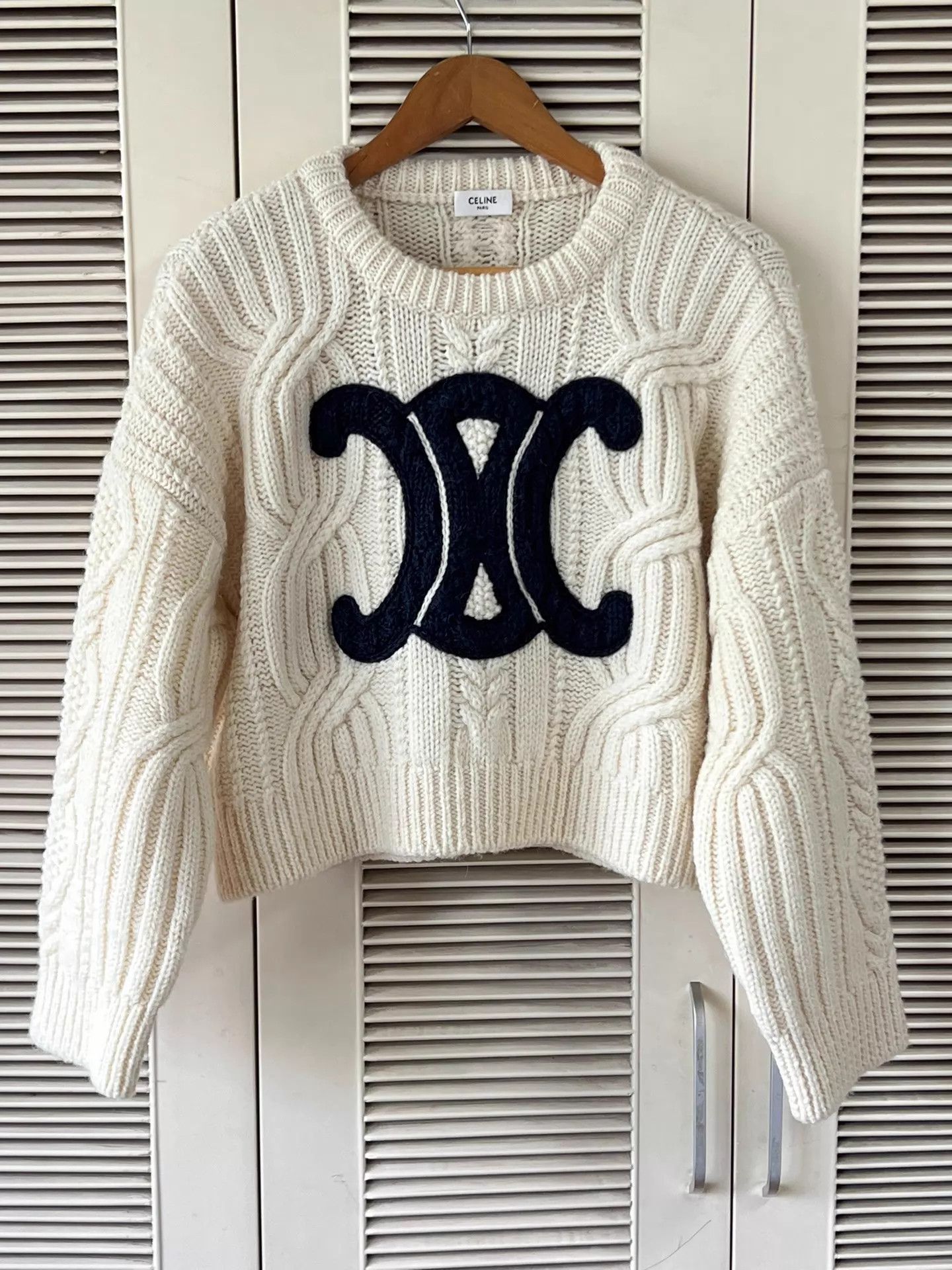 Celine Celine Triomphe Logo White Oversized Wool Sweater M Size M / US 6-8 / IT 42-44 - 1 Thumbnail