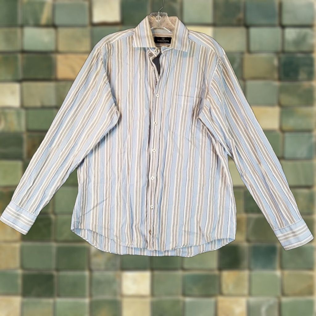 BUGATCHI BUGATCHI UOMO Shirt Long Sleeve Button-Up Size M Brown Blue Striped Men’s Casual Business Dress Shirt Size US M / EU 48-50 / 2 - 1 Thumbnail