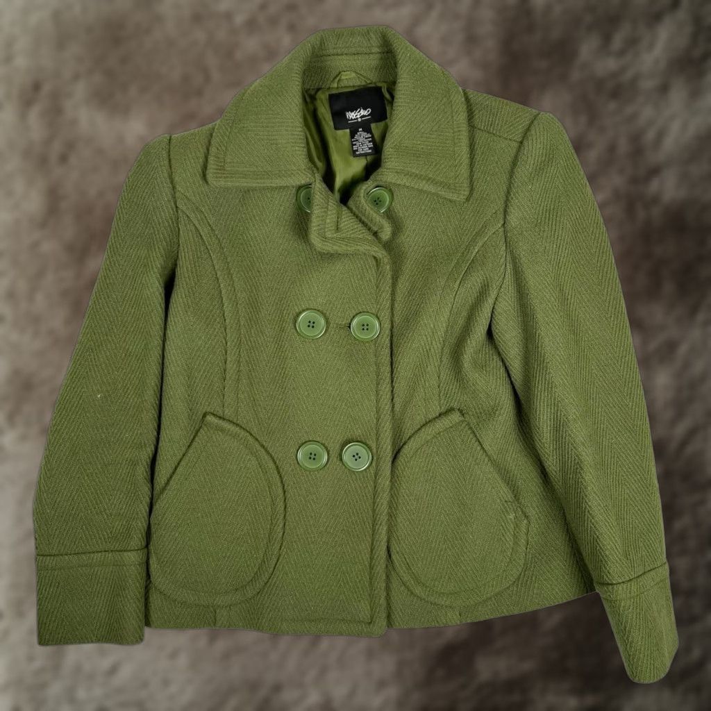 Mossimo Mossimo Coat Womens Medium Green Wool Herringbone Pea Coat Button Front Lined Size M / US 6-8 / IT 42-44 - 1 Thumbnail
