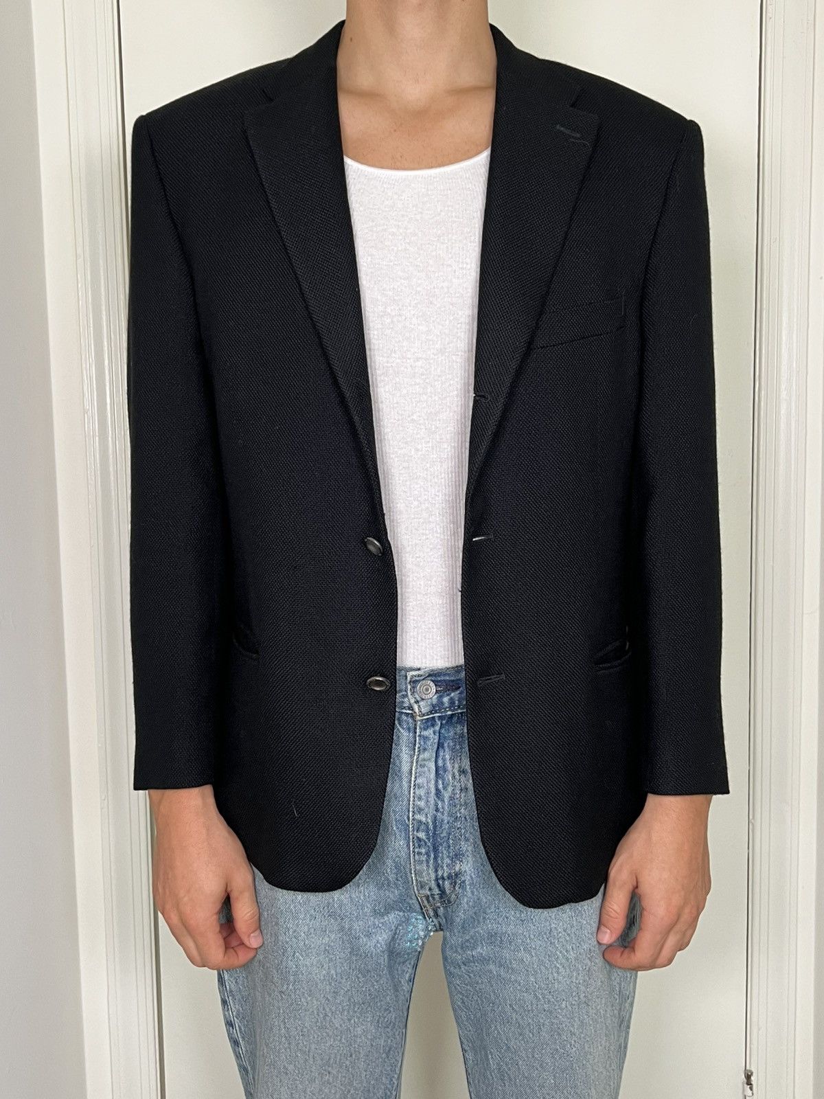 Valentino Woven Black Valentino Blazer Size 42R - 1 Thumbnail