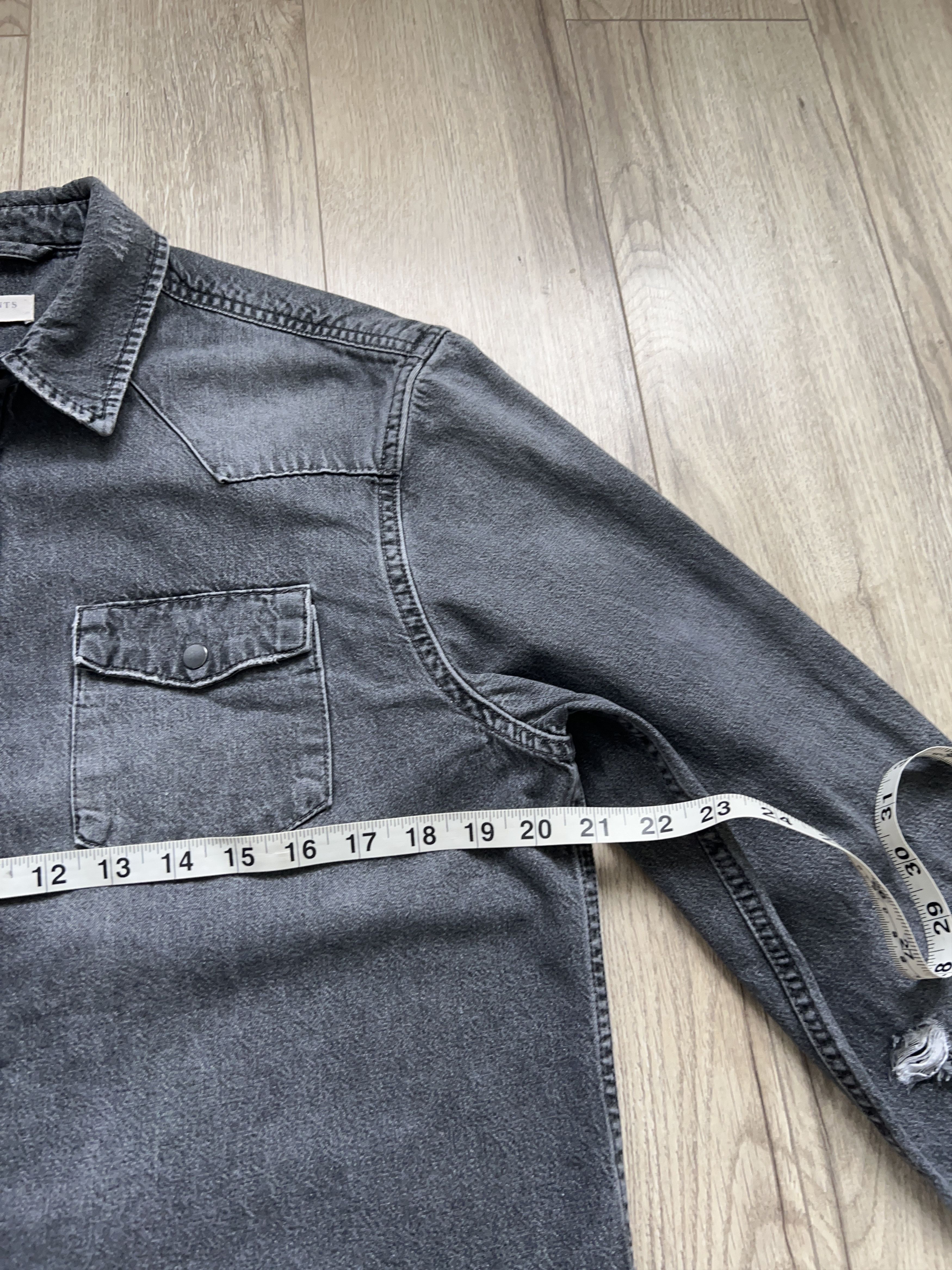 Allsaints Mens Beegan Denim Style Gray Cotton Distressed Shirt Size US L / EU 52-54 / 3 - 6 Thumbnail