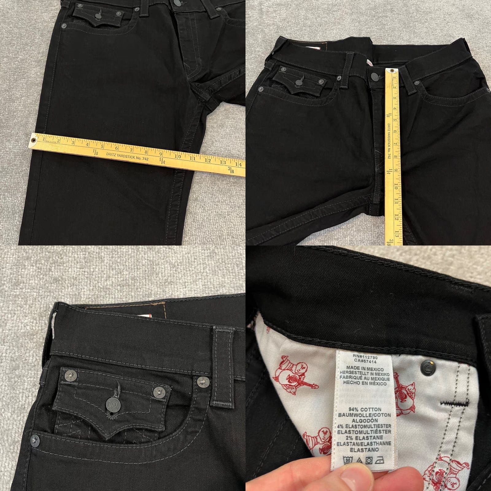 True Religion TRUE RELIGION Jeans Mens 36x32 Black Rocco Relaxed 5-Pocket Skinny Denim Pants Size US 36 / EU 52 - 8 Thumbnail