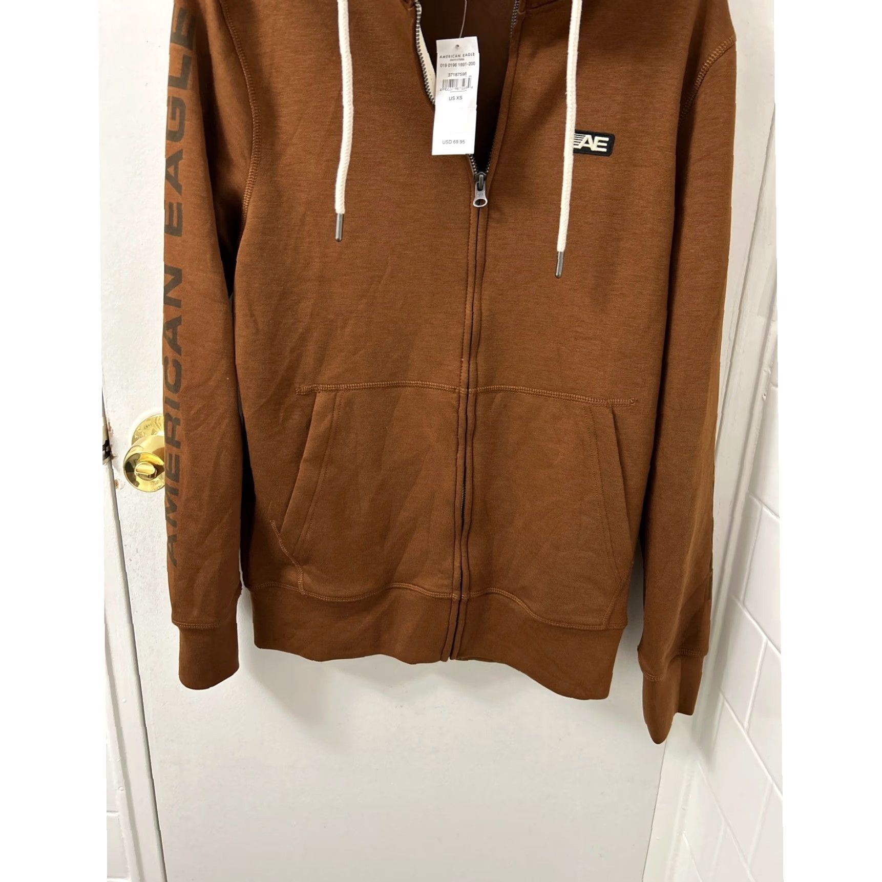 American Eagle Outfitters American Eagle Outfitters Hoodie Mens XS Brown Full Zip Logo Graphic Long Sleeve Sweatshirt Size US XS / EU 42 / 0 - 3 Thumbnail