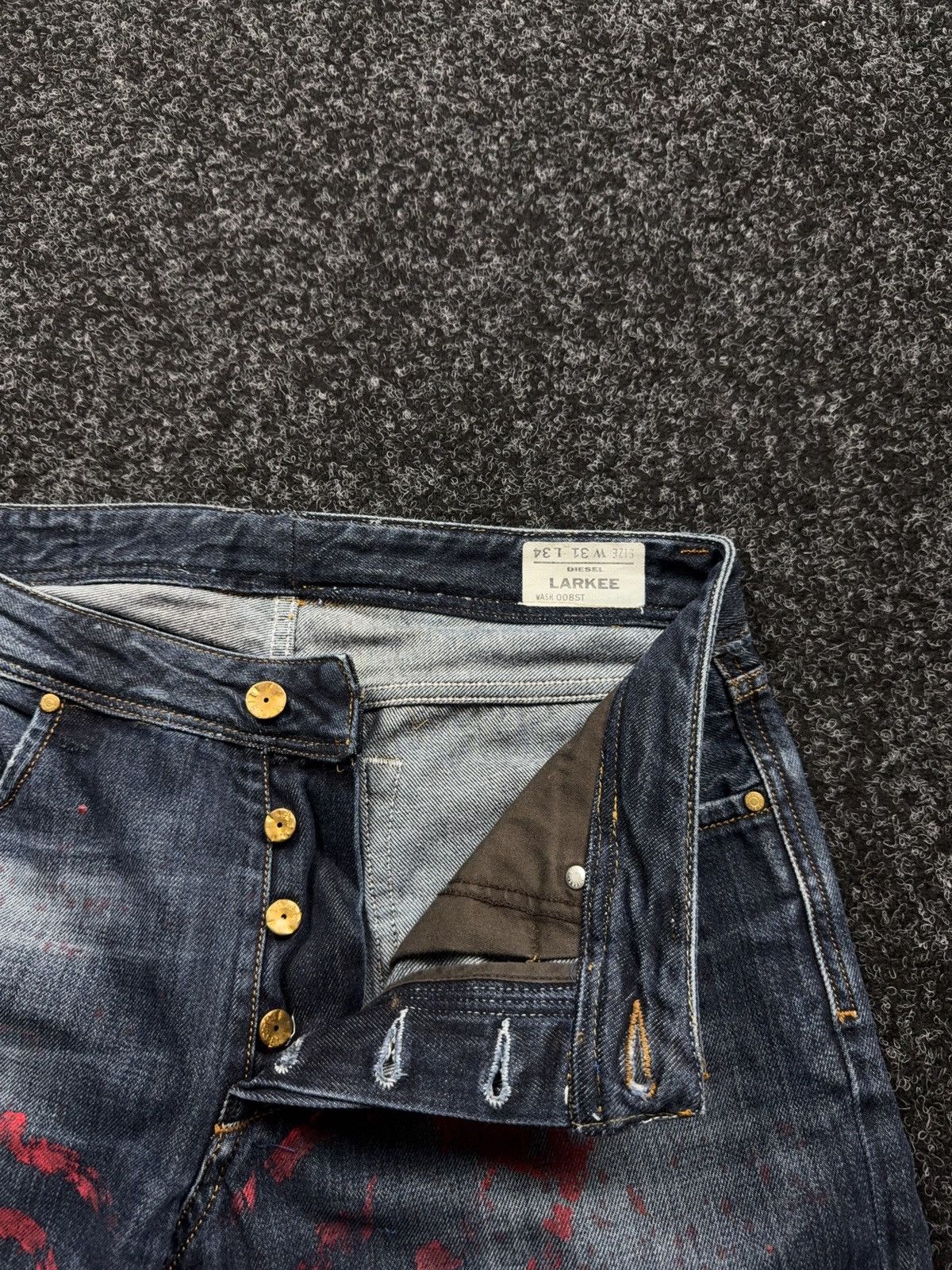 Diesel 00s Diesel Larkee Distressed Punk Custom Painted Y2K Jeans Size US 31 - 10 Thumbnail