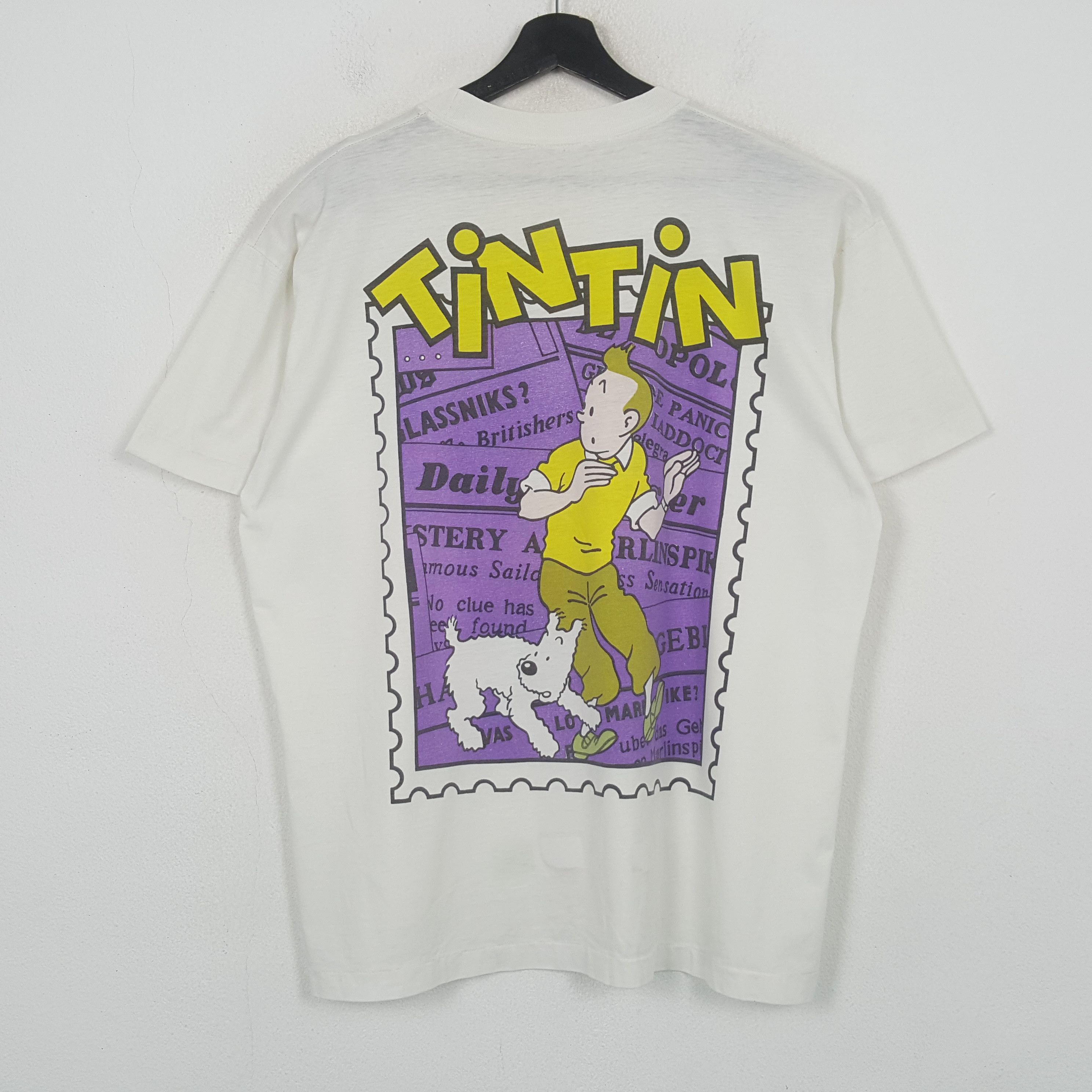 Vintage Adventure Of Tintin Cartoon Tshirt C294N75 Size US XL / EU 56 / 4 - 3 Thumbnail