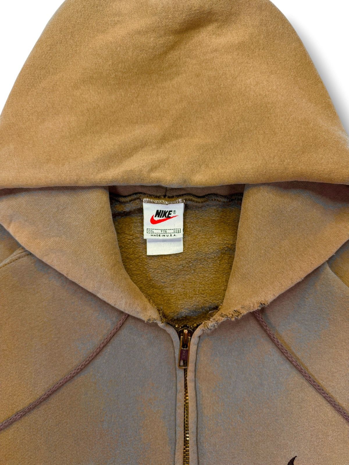Nike Vintage 90’s Faded Brown Nike Swoosh Zip Up Hoodie Size US XXL / EU 58 / 5 - 4 Thumbnail