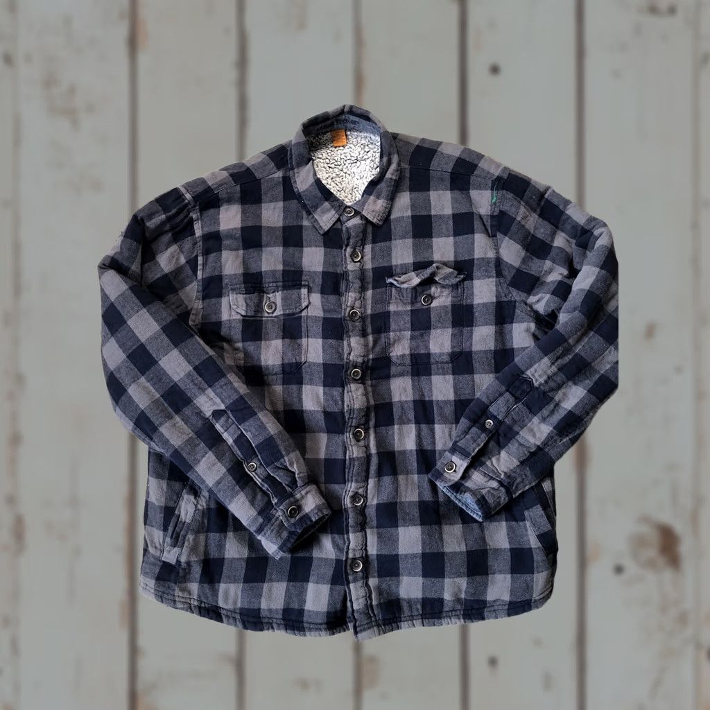 Vintage Tailor Vintage Shirt Jacket Mens 2XL Blue Gray Buffalo Plaid Flannel Sherpa Long Buttoned Lined Cotton Wool Size US XXL / EU 58 / 5 - 1 Thumbnail