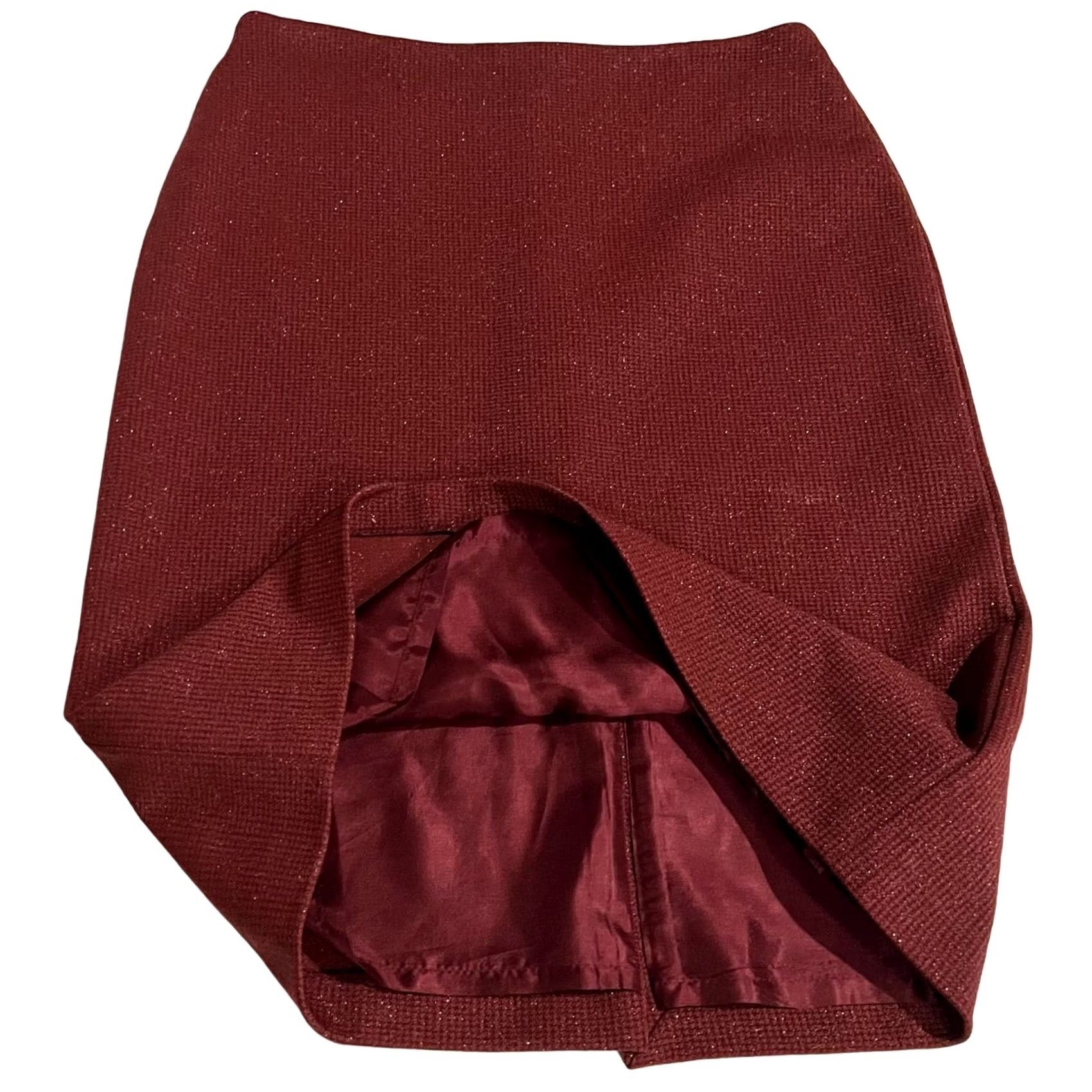 Vintage les chemins blancs Skirt Knee Length Maroon Burgundy Nylon Pencil Womens L Size Size 36" / US 14 / IT 50 - 3 Thumbnail