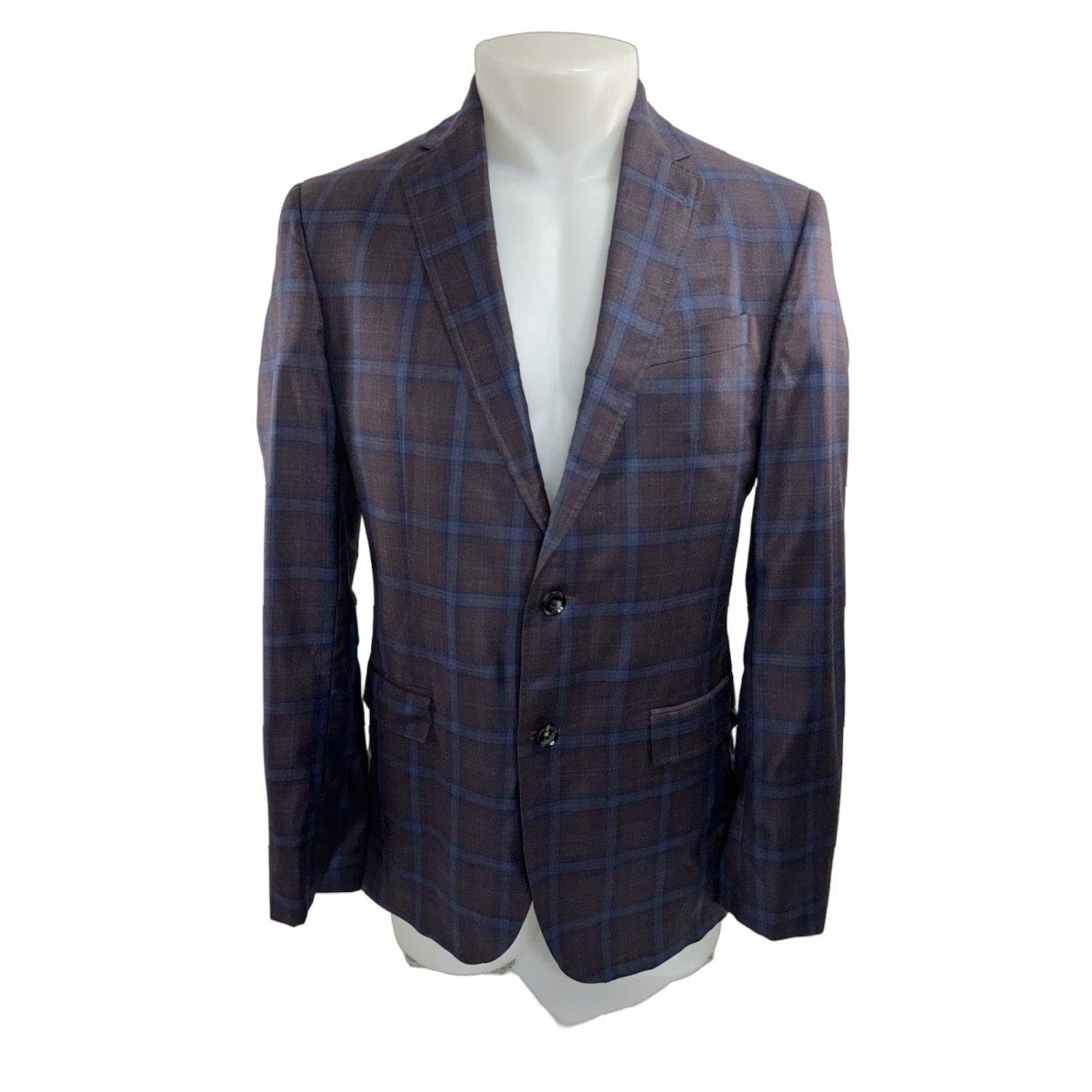 Ted Baker TED BAKER London Endurance - Plaid WOOL Blazer Jacket Mens 38R Blue / Very Slightly Reddish Brown EXC Size 38R - 1 Thumbnail