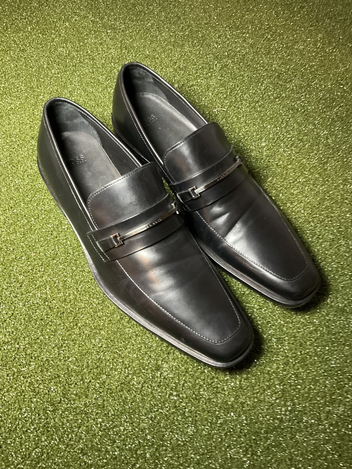 Hugo Boss Black Leather Loafers Slip On Dress Shoes Us 10.5, Men's