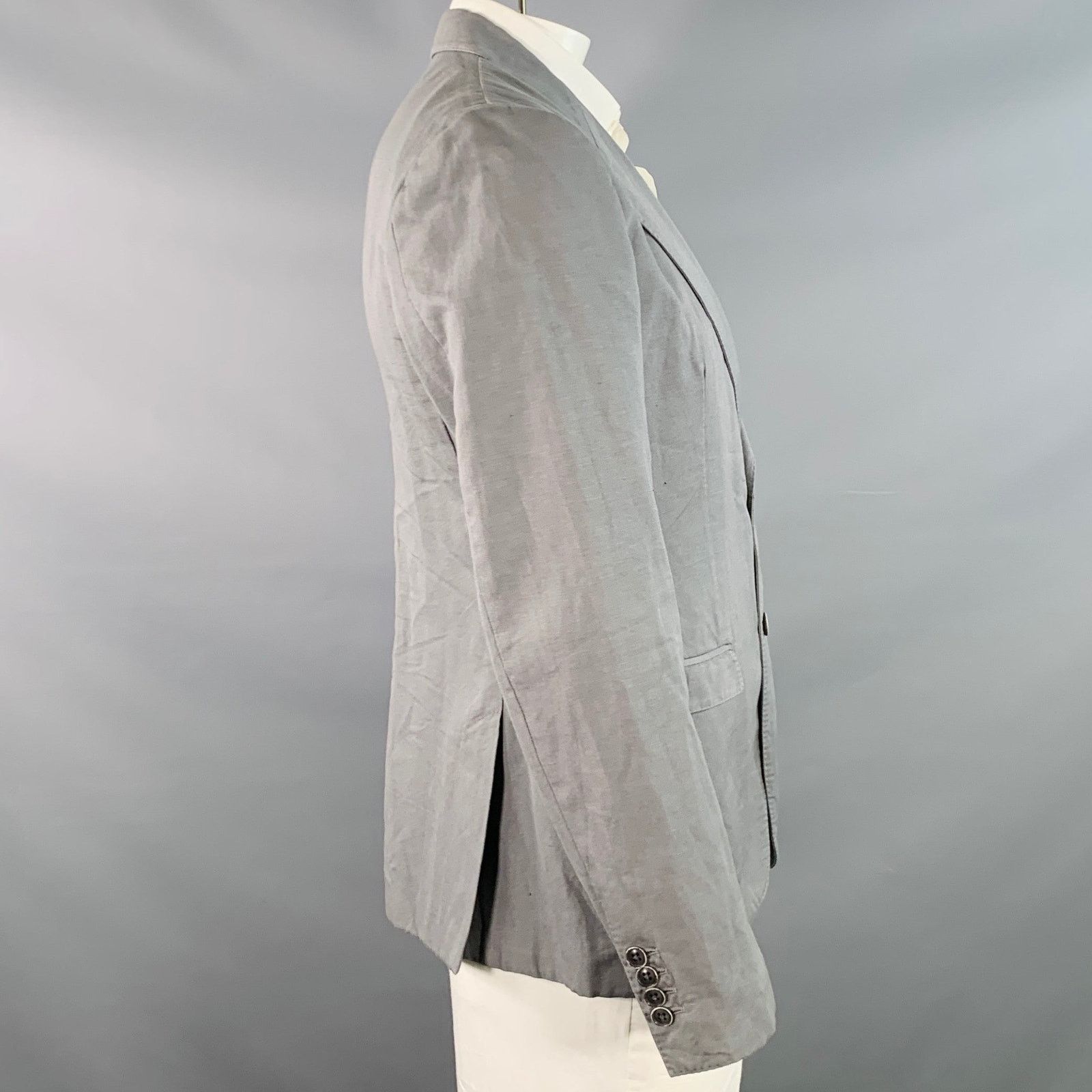 Dolce & Gabbana DOLCE & GABBANA Grey Cotton Linen Notch Lapel Sport Coat Size 42R - 2 Thumbnail