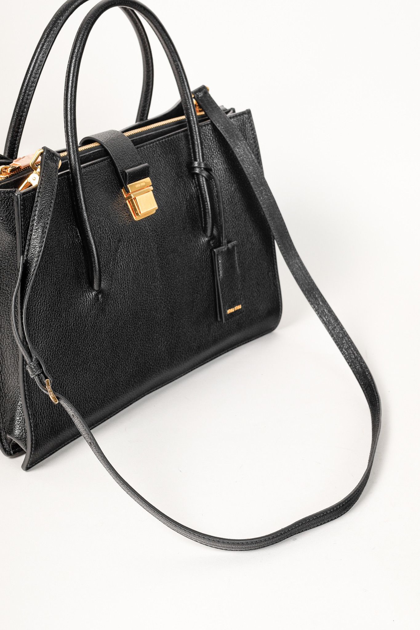 Miu Miu Nero Madras Leather Accordion Tote