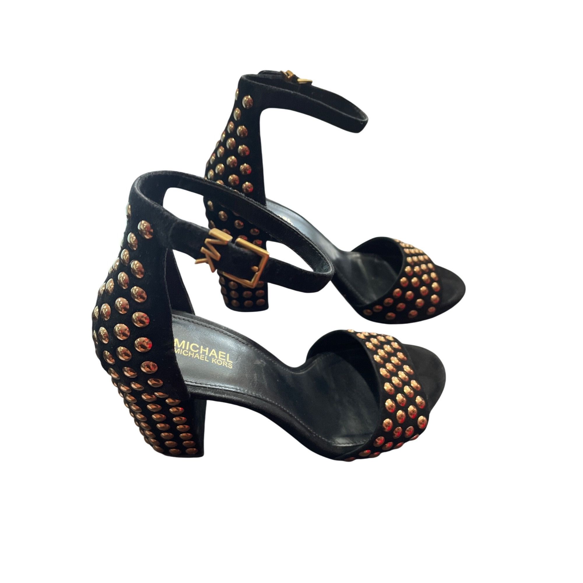 Michael Kors Michael Kors Leela Black Suede Gold Studded Heels Size 7M SK Size US 7 / IT 37 - 4 Thumbnail