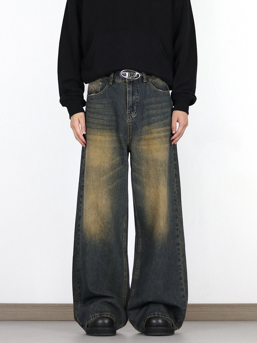 Japanese Brand × Jean Men's street loose straight retro distressed washed jeans Size US 32 / EU 48 - 1 Thumbnail