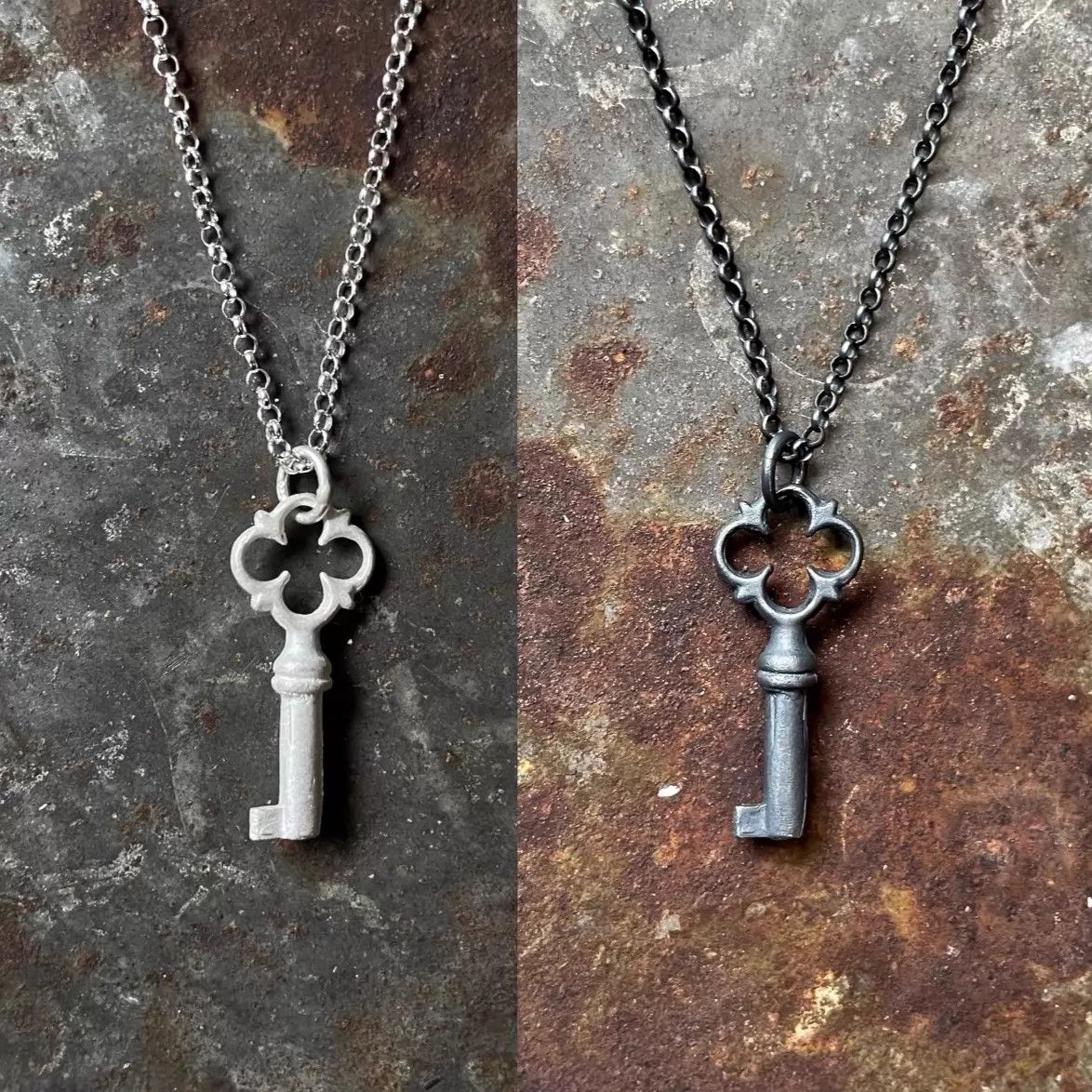 Uma Wang Detaj Uma Wang Worn Carved Silver Two-Tone Key Necklace Size ONE SIZE - 1 Thumbnail