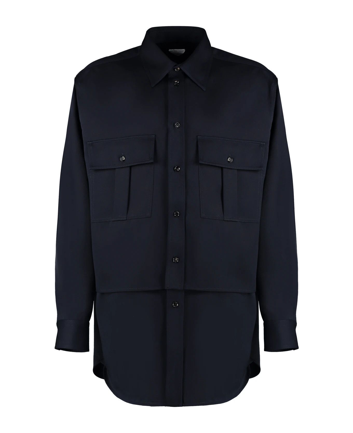 Bottega Veneta o1s1rm0326 Grain De Poudre Double Layer Shirt in Blue Size US S / EU 44-46 / 1 - 1 Thumbnail