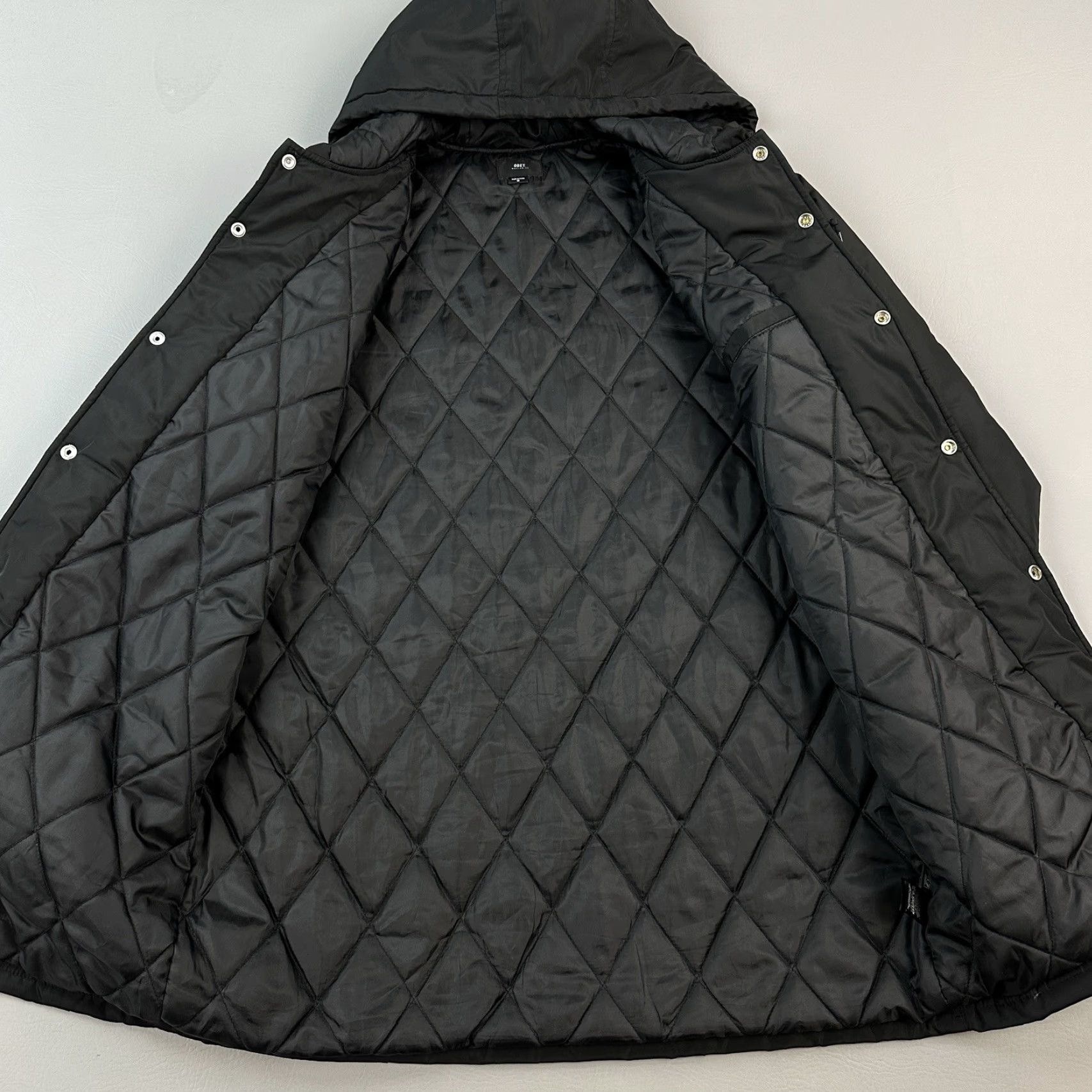Obey Obey Parka Jacket Mens Medium Black Insulated Snap Front Streetwear Logo Quilted Zipper Long Jacket Seasonal Fall Winter Spring Long Size US M / EU 48-50 / 2 - 6 Thumbnail
