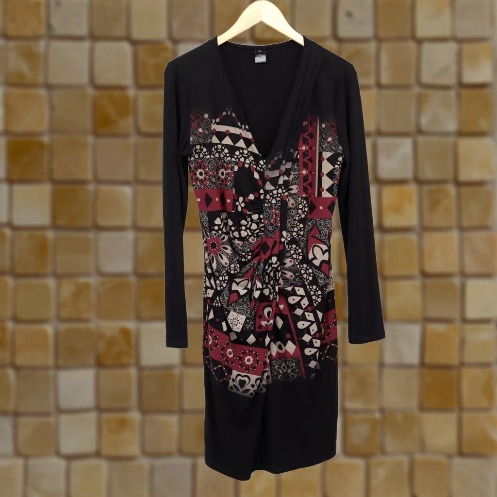 Desigual Desigual Women's V-Neck Long Sleeve Messina Hembrey Collection Black Size L Casual Shirt Dress Sheath Floral Logo Fashion Size L / US 10 / IT 46 - 1 Thumbnail