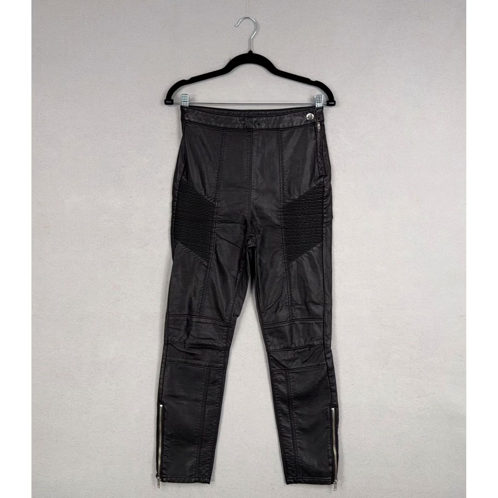 Free People Free People Pants Womens 4 Black Faux Leather Moto Biker Skinny Zip Hem Stretch Size 27" / US 4 / IT 40 - 2 Thumbnail