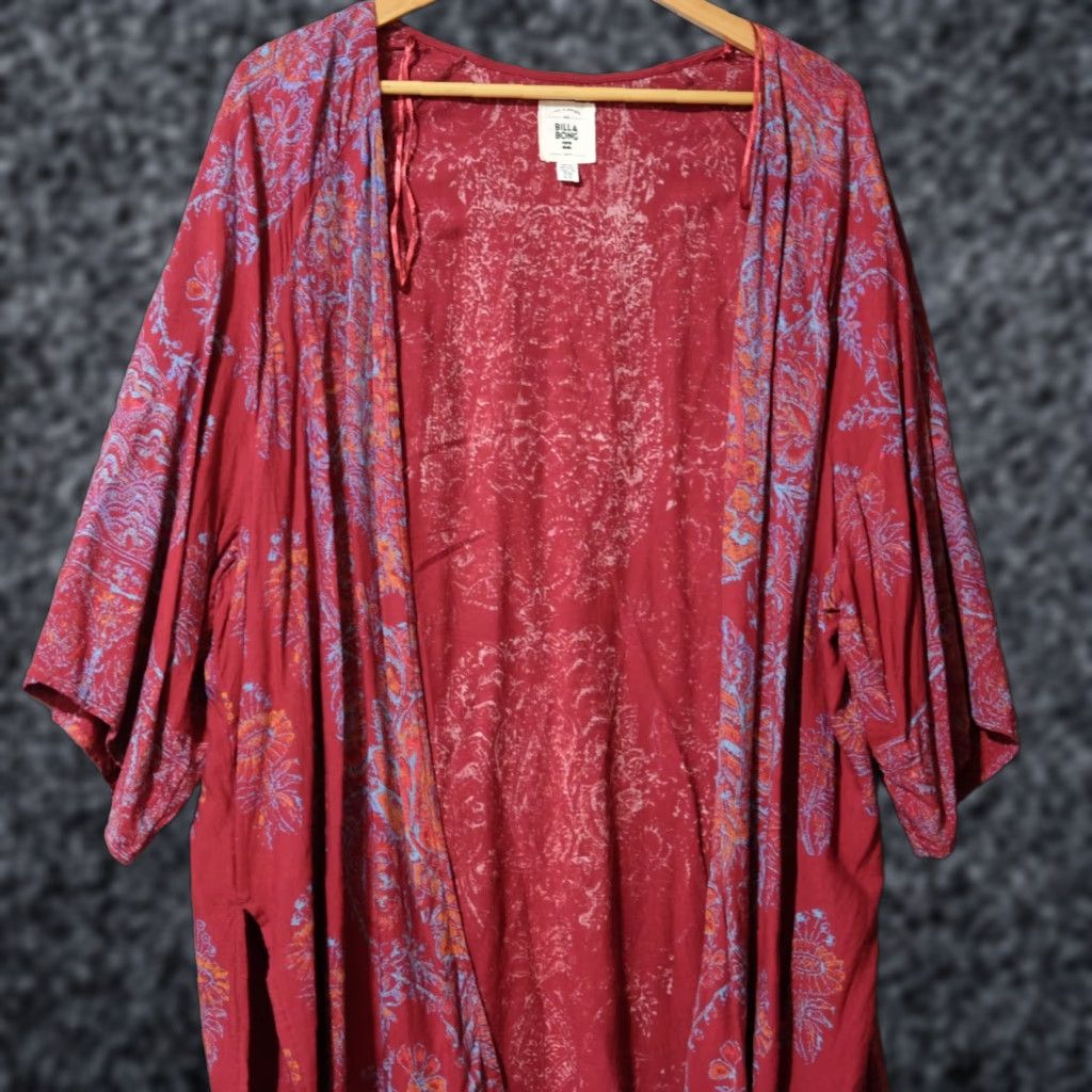 Billabong VINTAGE Billabong Kimono Floral Open Front Cardigan Dark Red Women's M #H55-37 Size M / US 6-8 / IT 42-44 - 1 Thumbnail