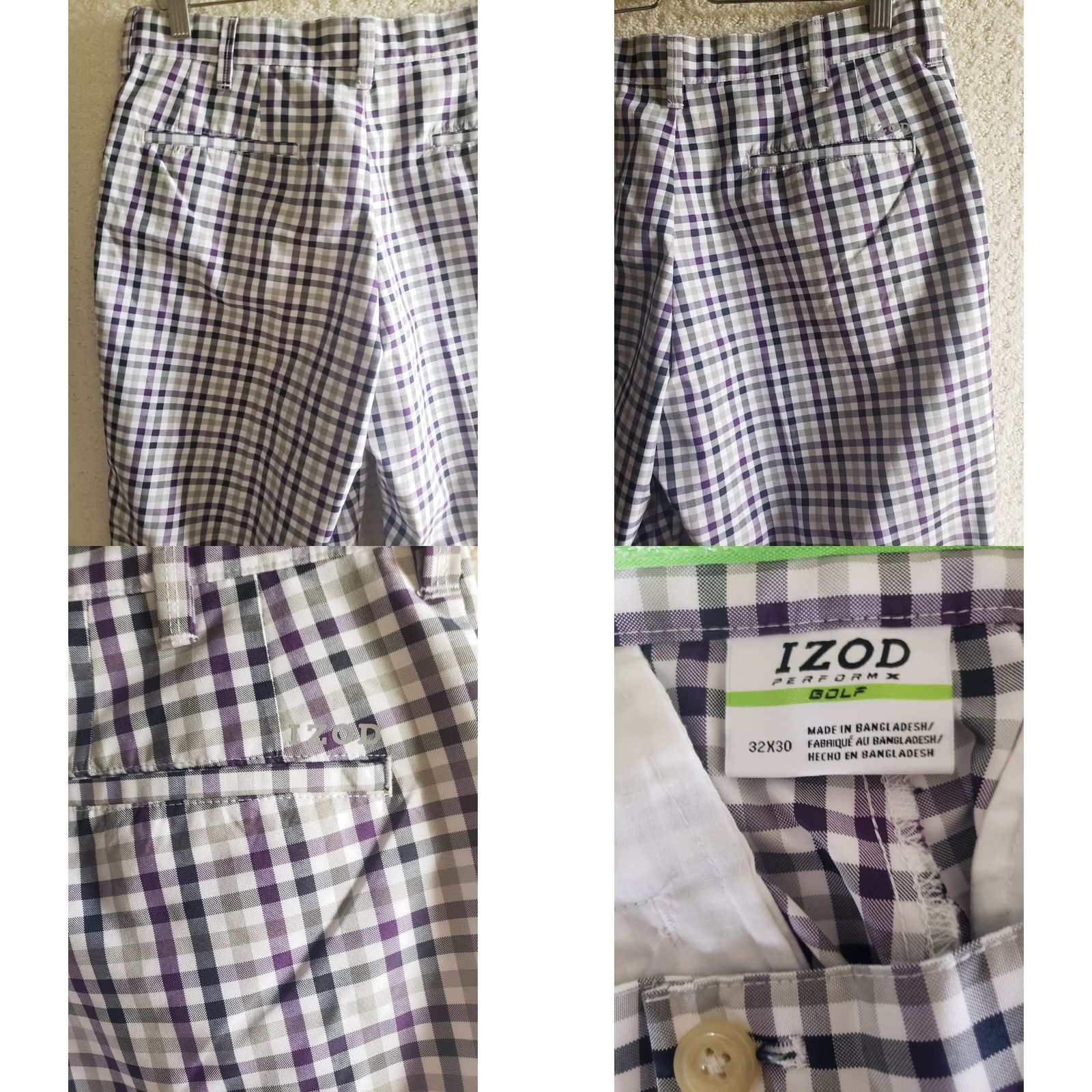Izod VINTAGE? No — Izod Golf Performx Pants 32x30 Purple Gray Black White Check Pattern Stretch Mens Regular Straight Front Pocket Wide? Size US 32 / EU 48 - 8 Thumbnail