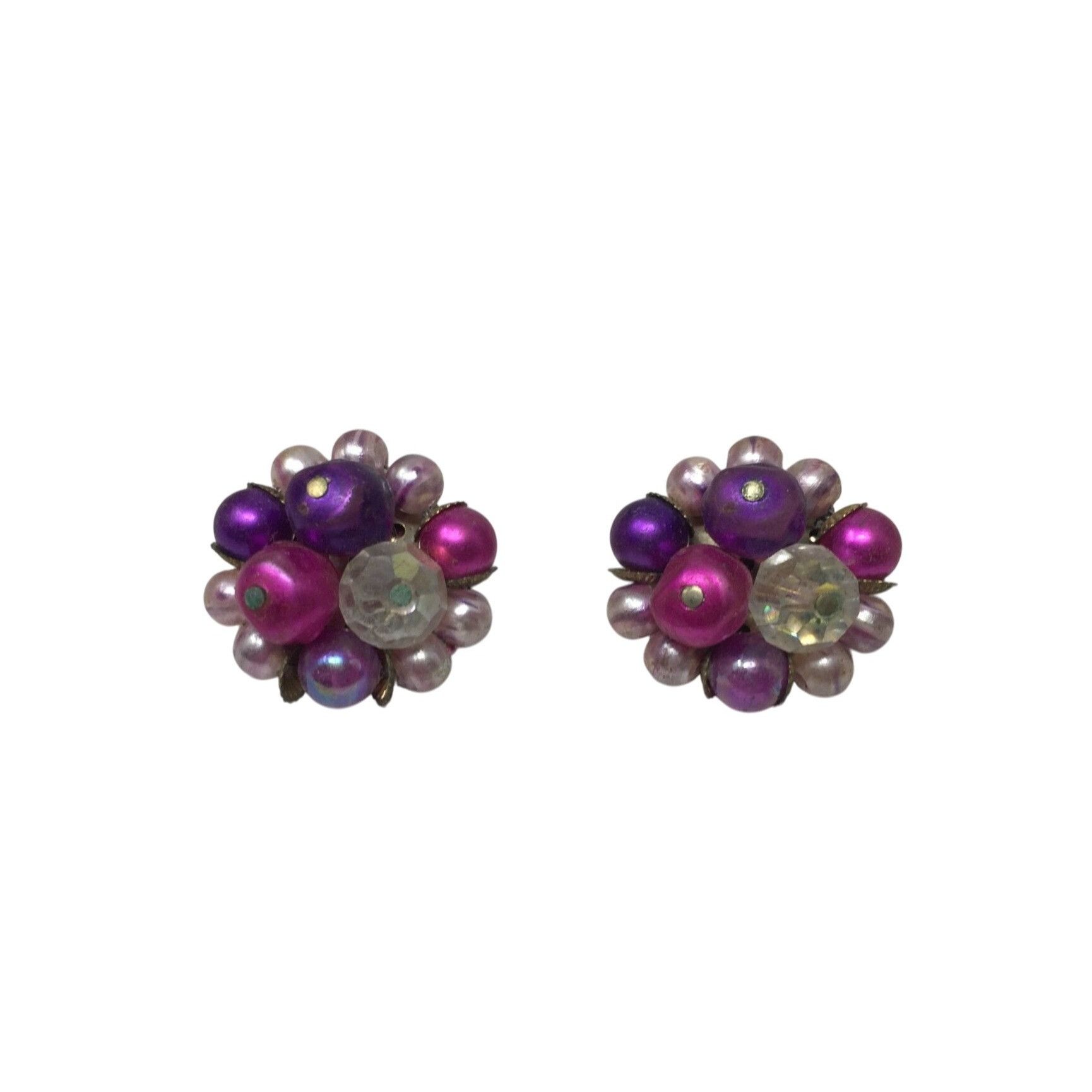 Other Women's Vintage Round Purple, Pink and Gold Tone Beaded Clus Size ONE SIZE - 1 Thumbnail