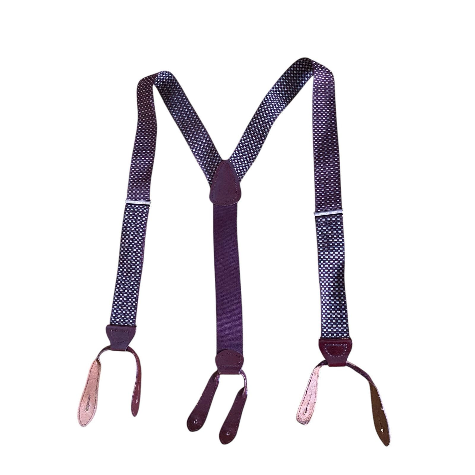 Vintage Vintage Suspenders Elastic Fabric Burgundy/Green adjustable Size ONE SIZE - 4 Thumbnail