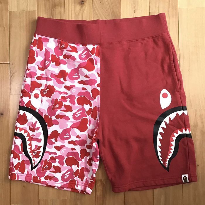 Bape BAPE Side Shark Sweat Shorts Red × ABC camo pink APE ☆size L