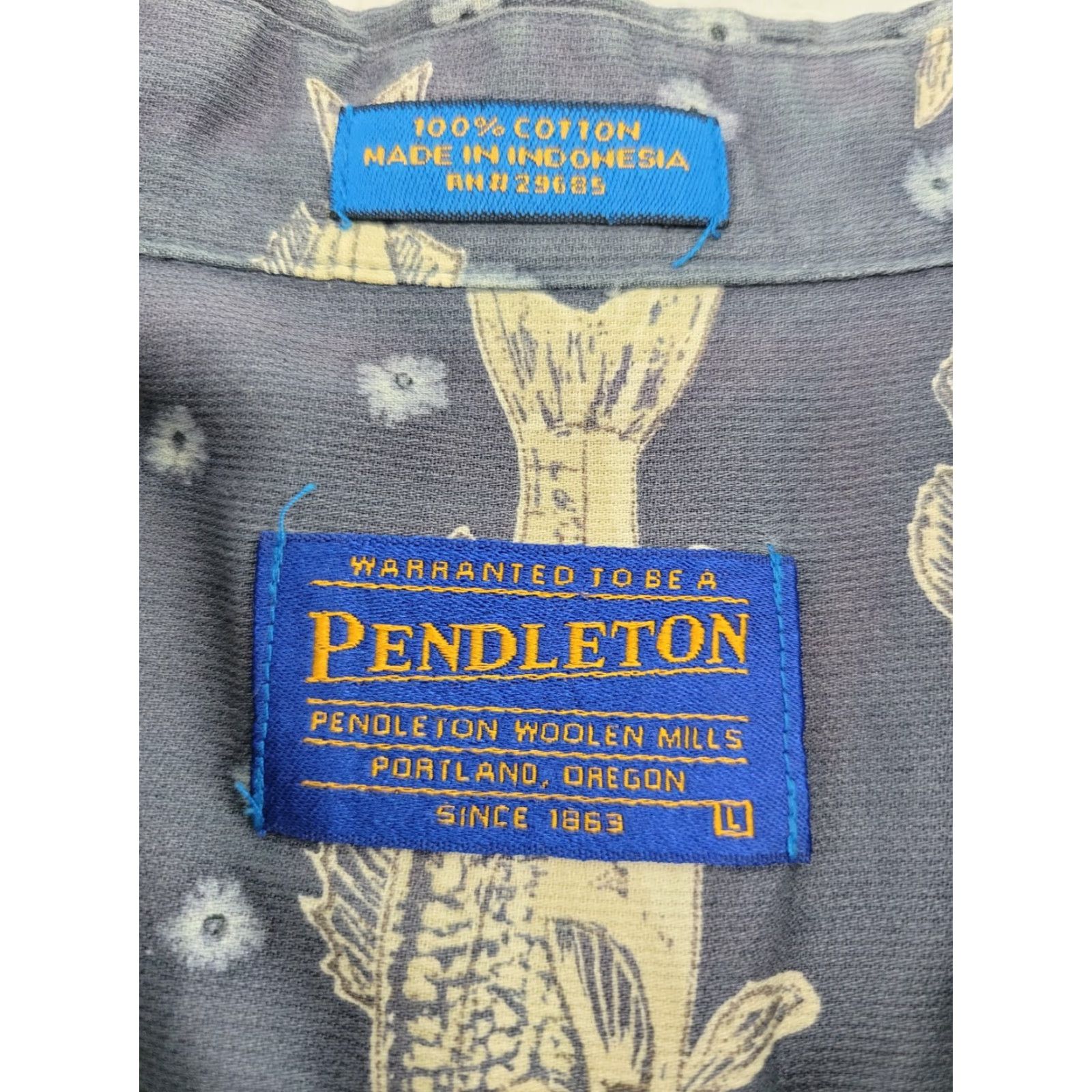 Pendleton VINTAGE Pendleton Shirt Men Short Sleeve Button-Up Cotton Fish Pattern Blue Size US L / EU 52-54 / 3 - 8 Thumbnail