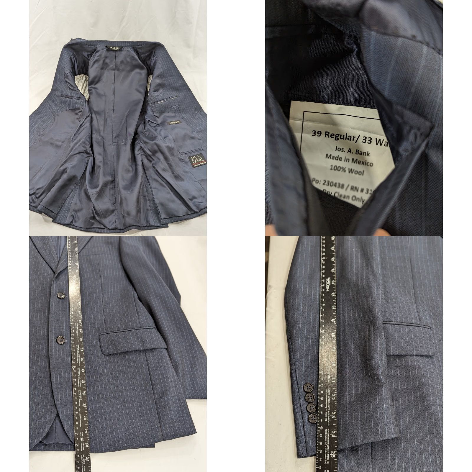 Jos. A. Bank Jos. A. Bank Blazer Coat Sport Suit Jacket Wool Blue Pinstripe 39R Wool Regular Men's Blazer Jacket Two-Button Single-Breasted" Size 40R - 8 Thumbnail