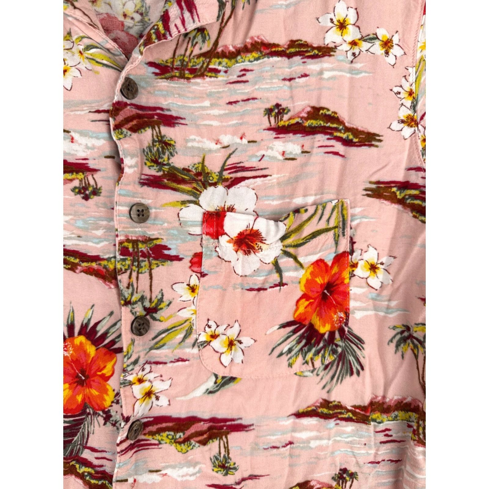 George VINTAGE George Shirt Men Small Pink Floral Palm Island Print Hawaiian 100% Rayon Pocket Mens Regular Short Sleeve 34in Chest Calm? Size US S / EU 44-46 / 1 - 6 Thumbnail