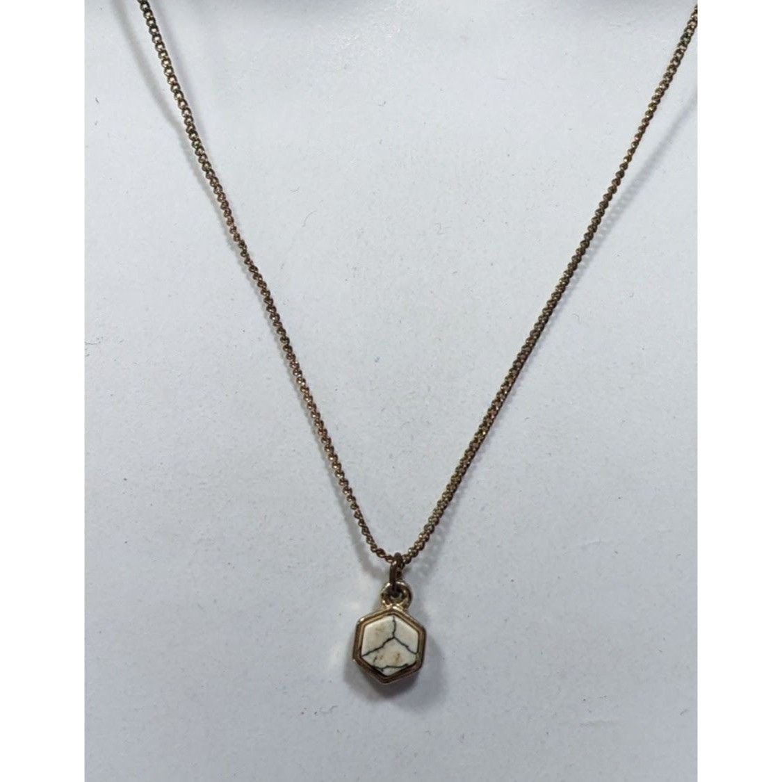 Other Dainty Minimalist Hexagonal White Crackle Stone Pendant Neck Size ONE SIZE - 4 Thumbnail