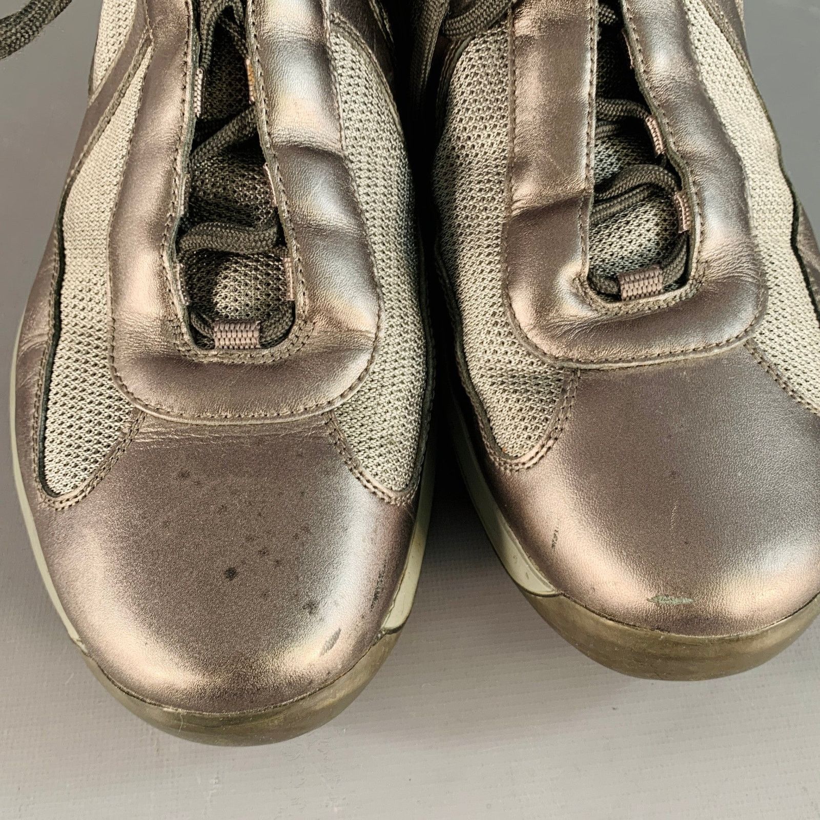 Prada America's Cup Silver Leather Nylon Mesh Ankle Sneakers Size US 10.5 / EU 43-44 - 7 Thumbnail