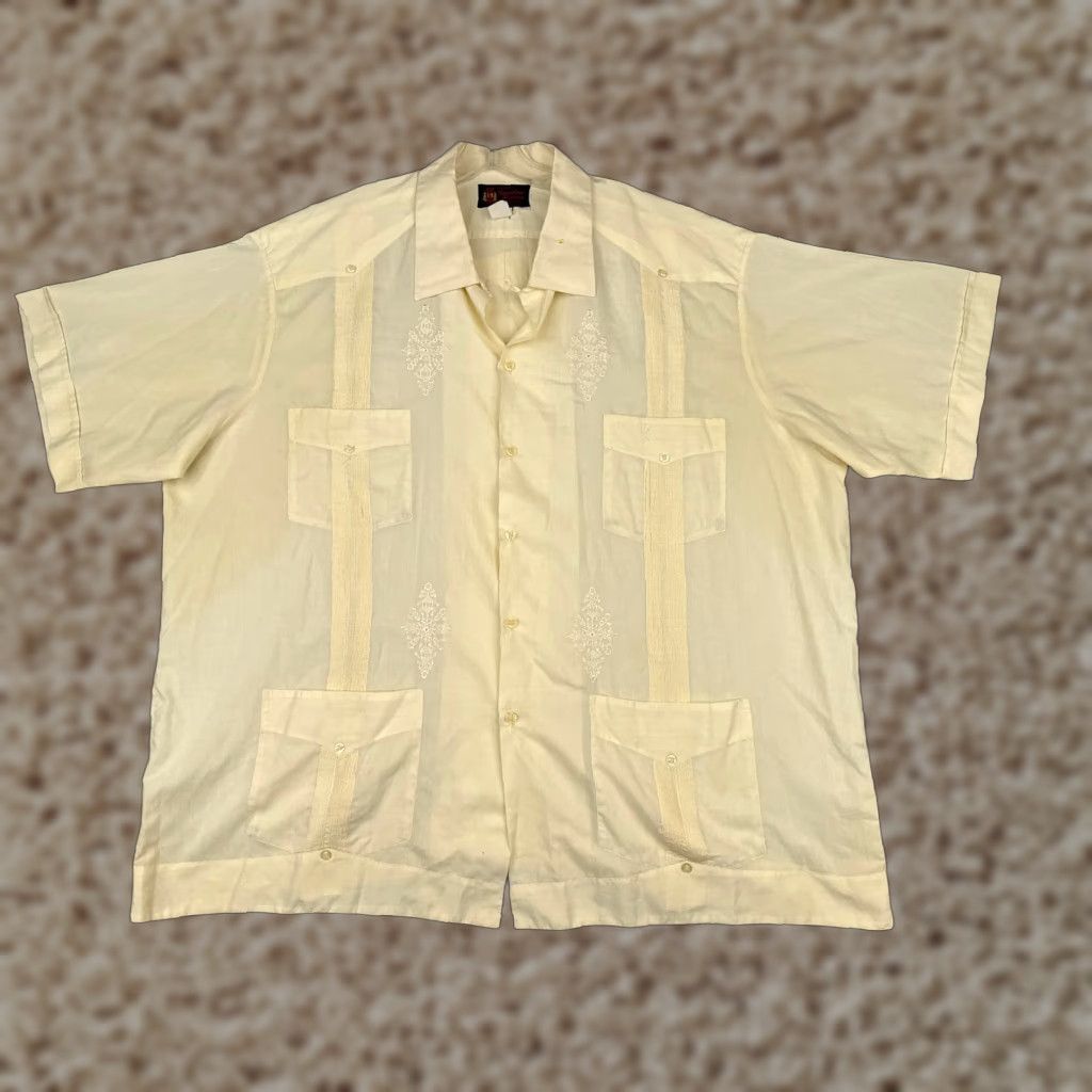 Vintage Guayaberas Yucatecas Shirt Adult 4XL XXXXL Yellow Polyester Blend 4 Pocket Size US XXL / EU 58 / 5 - 1 Thumbnail