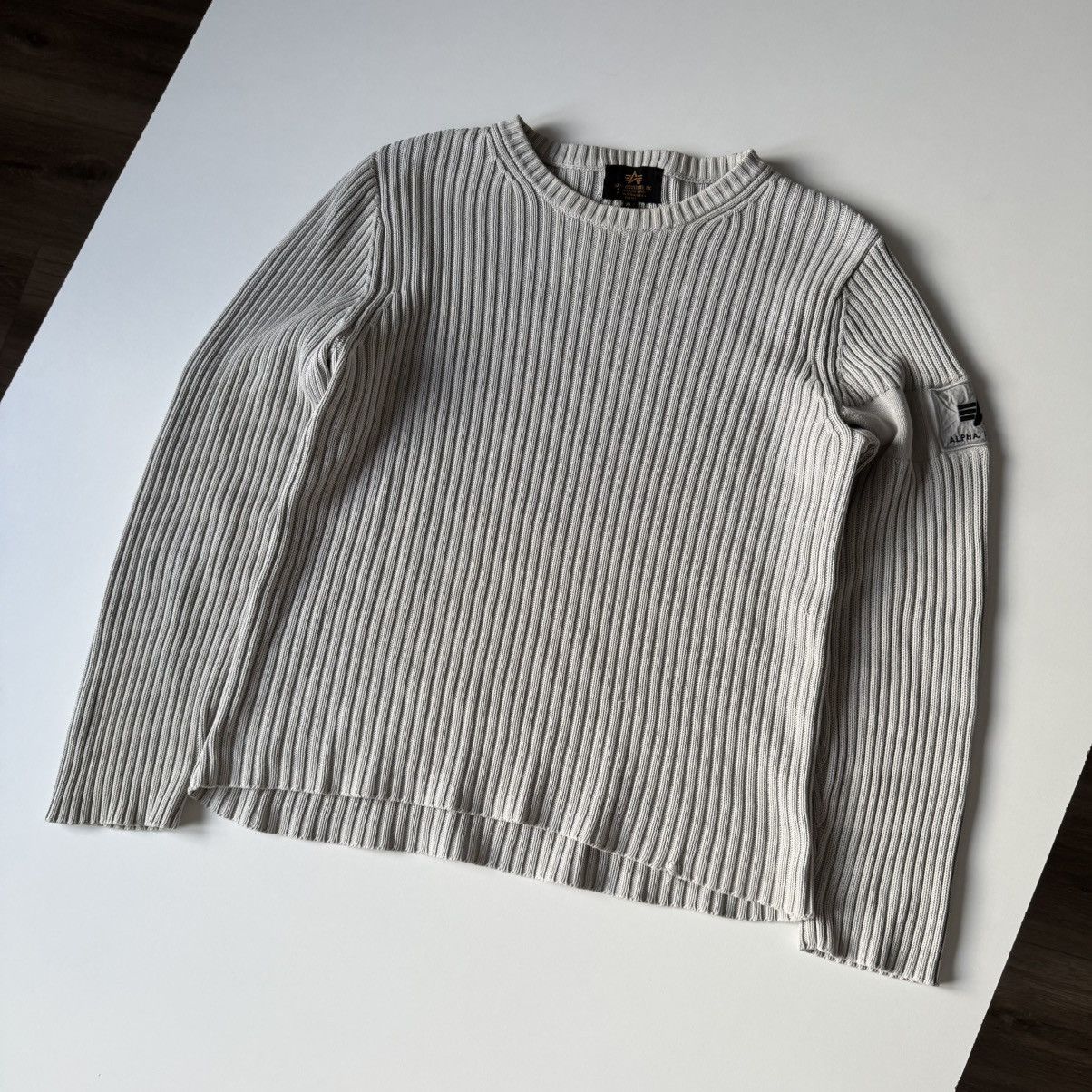 Alpha Industries × Japanese Brand × Vintage Vintage Alpha Industries Ribbed Embroidered Logo 90s Sweater Size US XL / EU 56 / 4 - 9 Thumbnail
