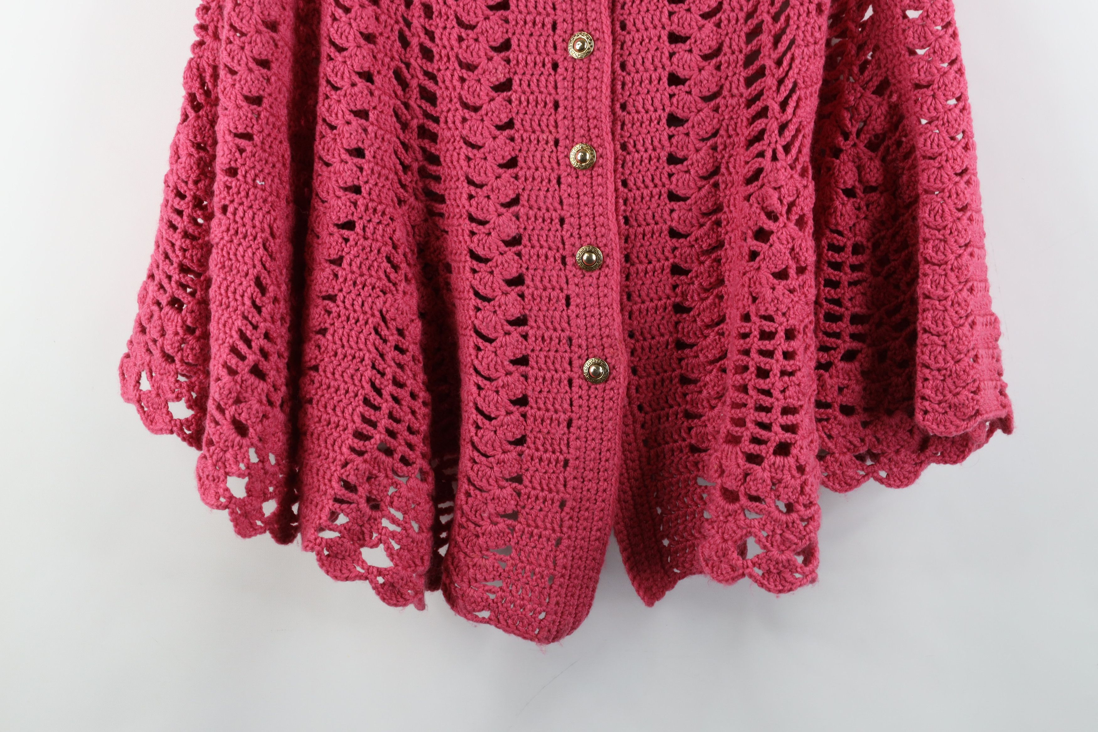 Vintage Vintage 50s 60s Streetwear Crochet Sweater Cape Poncho Pink Size ONE SIZE - 3 Thumbnail
