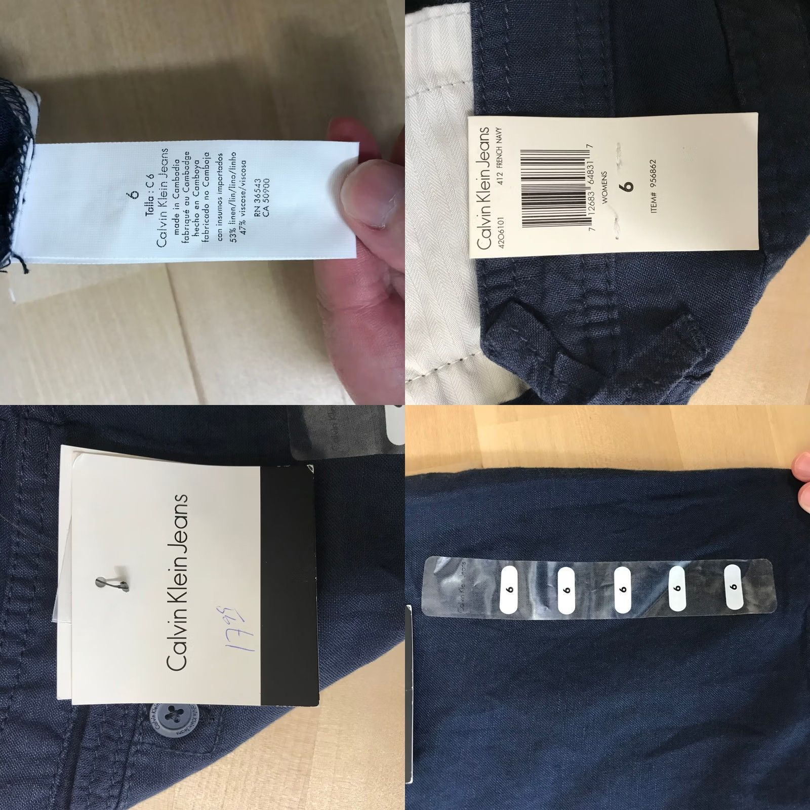 Vintage Calvin Klein Jeans Shorts Womens Linen Blend Navy Blue 6 Casual Lightweight Pockets Button Front Back Belt Loop Subtle Details Vintage: No Size 28" / US 6 / IT 42 - 8 Thumbnail