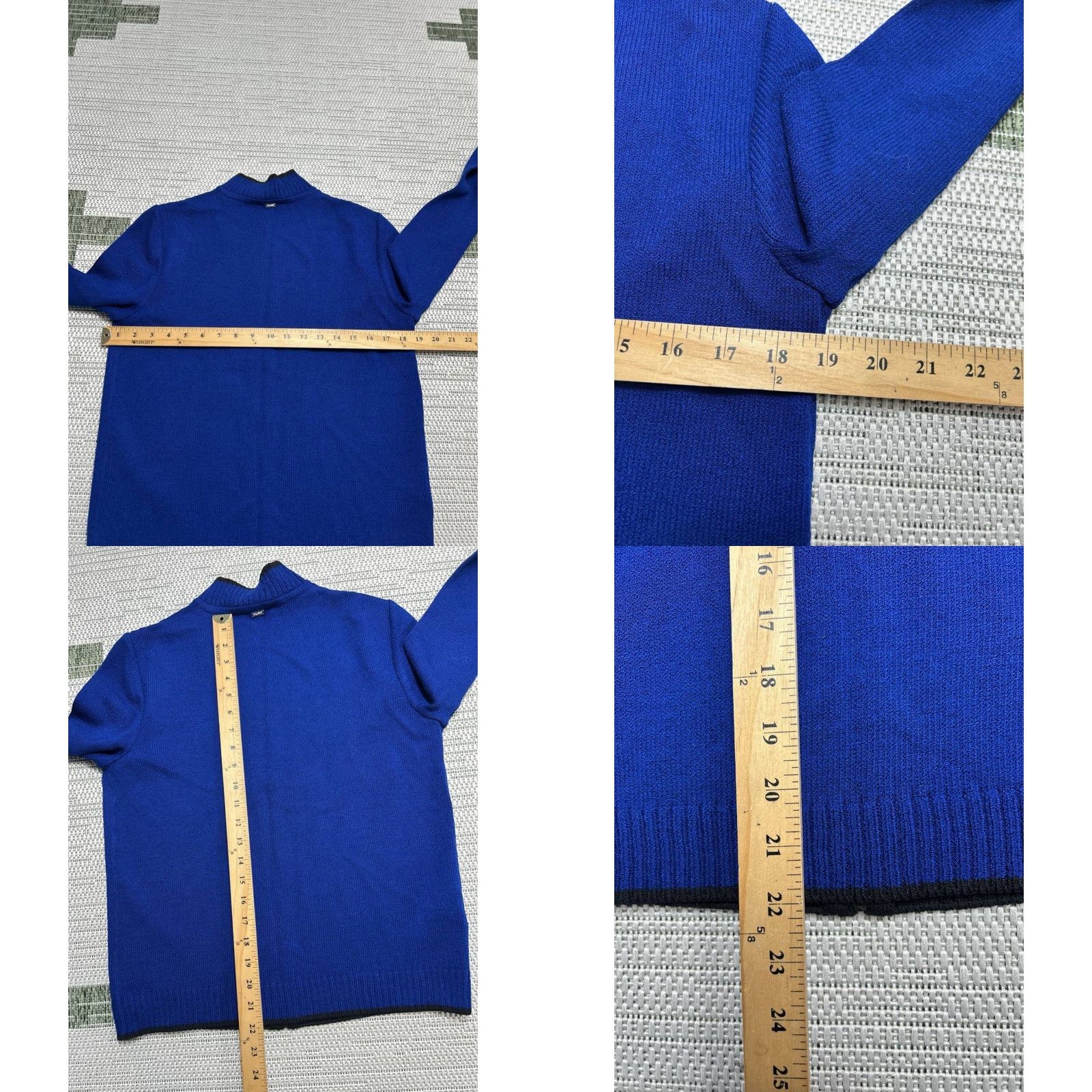 Vintage St John Sweater Shirt Women Small Blue Wool Full Zip Mock Neck Tight Knit Ribbed Casual, Travel 90s Preppy City Classic Size S / US 4 / IT 40 - 8 Thumbnail