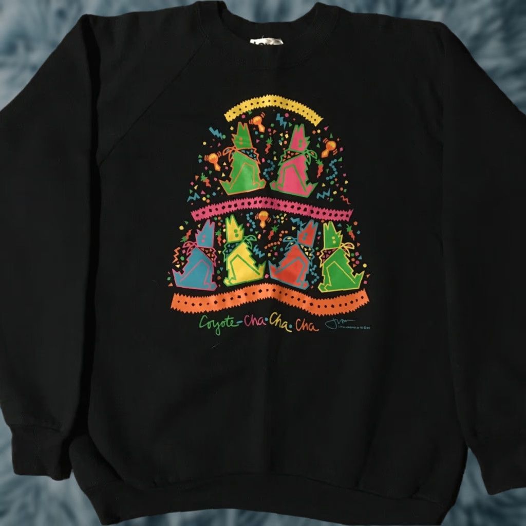 Fruit Of The Loom VINTAGE Coyote Western Sweatshirt Hoodies XL USA Desert Animal 90s 80s Vaporwave Cowboy Fruit of the Loom Mens Black Pullover Size US XL / EU 56 / 4 - 1 Thumbnail