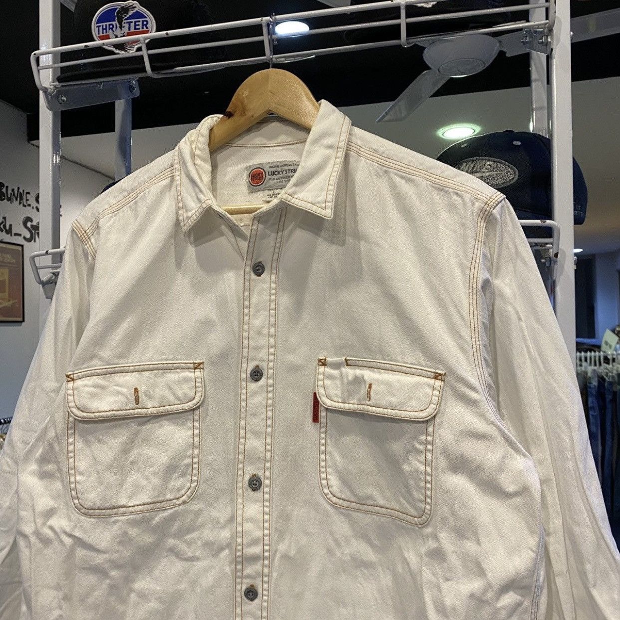 Vintage VTG 90s Lucky Strike denim shirt for bloodshoji Size US L / EU 52-54 / 3 - 3 Thumbnail