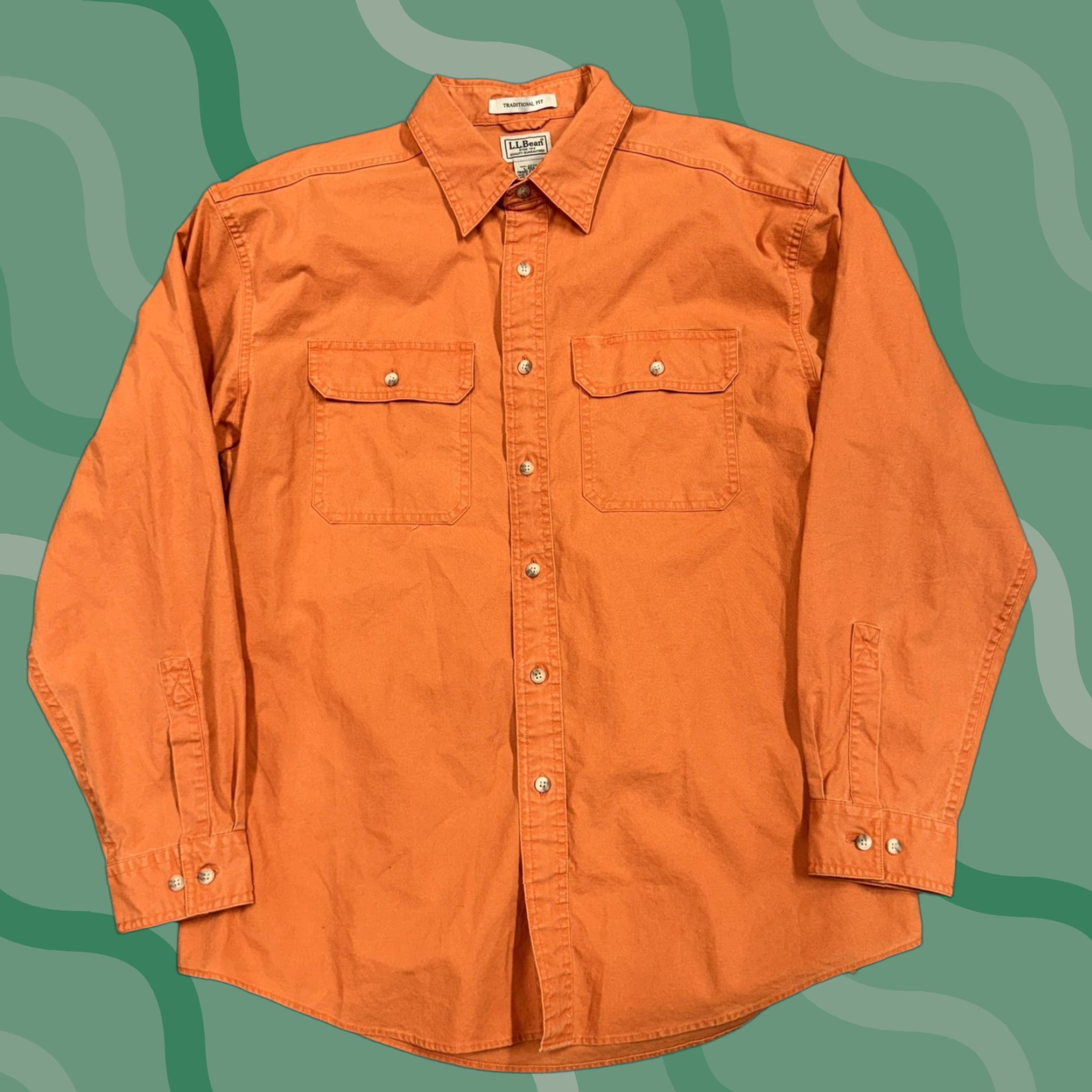 Vintage L.L. Bean Shirt Mens Large Orange Solid Button Front Dual Pocket Cotton Workwear Size US L / EU 52-54 / 3 - 1 Thumbnail