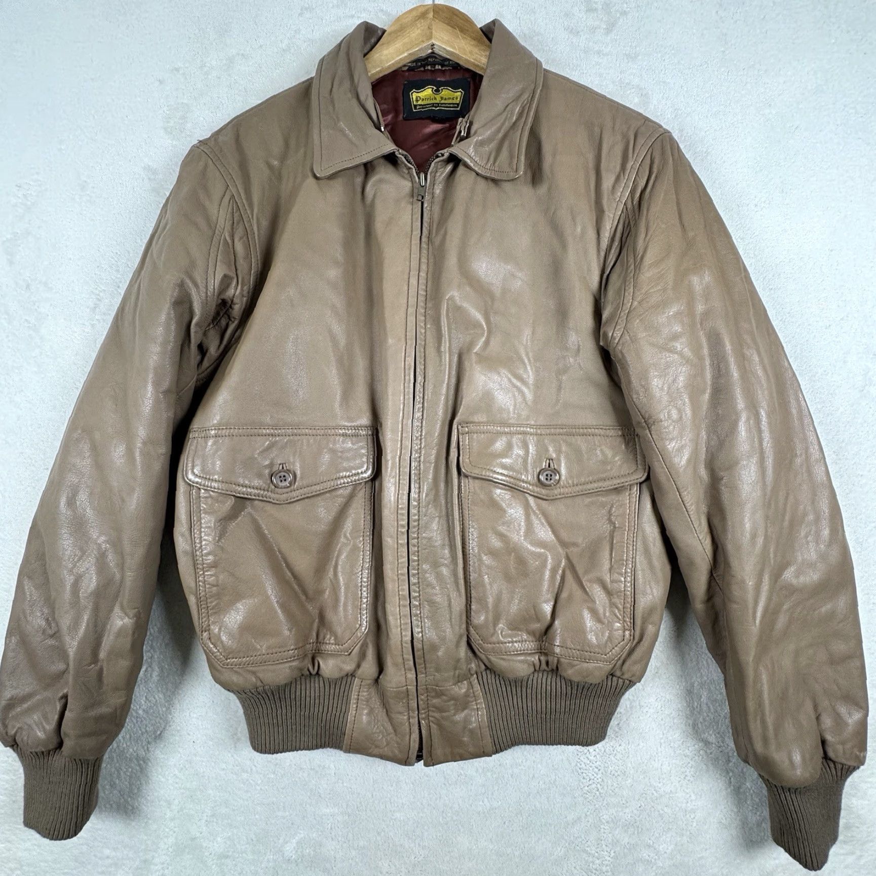Vintage VINTAGE Patrick James Leather Jacket Mens Jacket Bomber Beig e Tan Brown Sable M Zip Collared Thin? Size US M / EU 48-50 / 2 - 2 Thumbnail