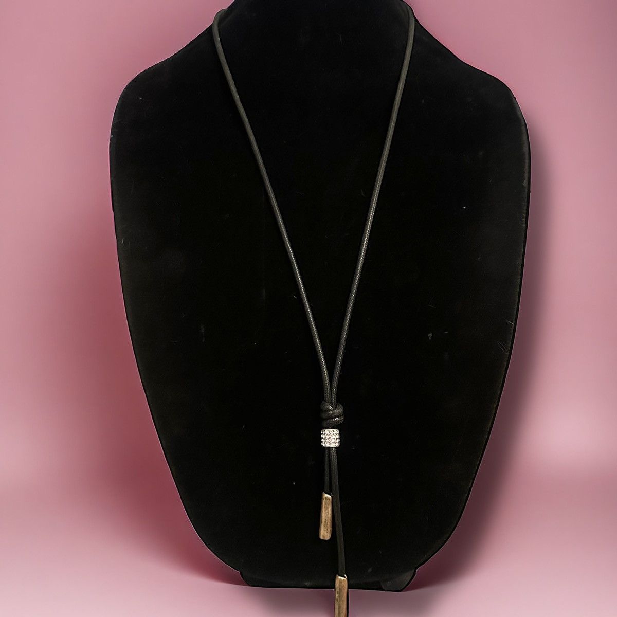 Vintage Vintage waxed cord rhinestone lariat necklace Size ONE SIZE - 1 Thumbnail