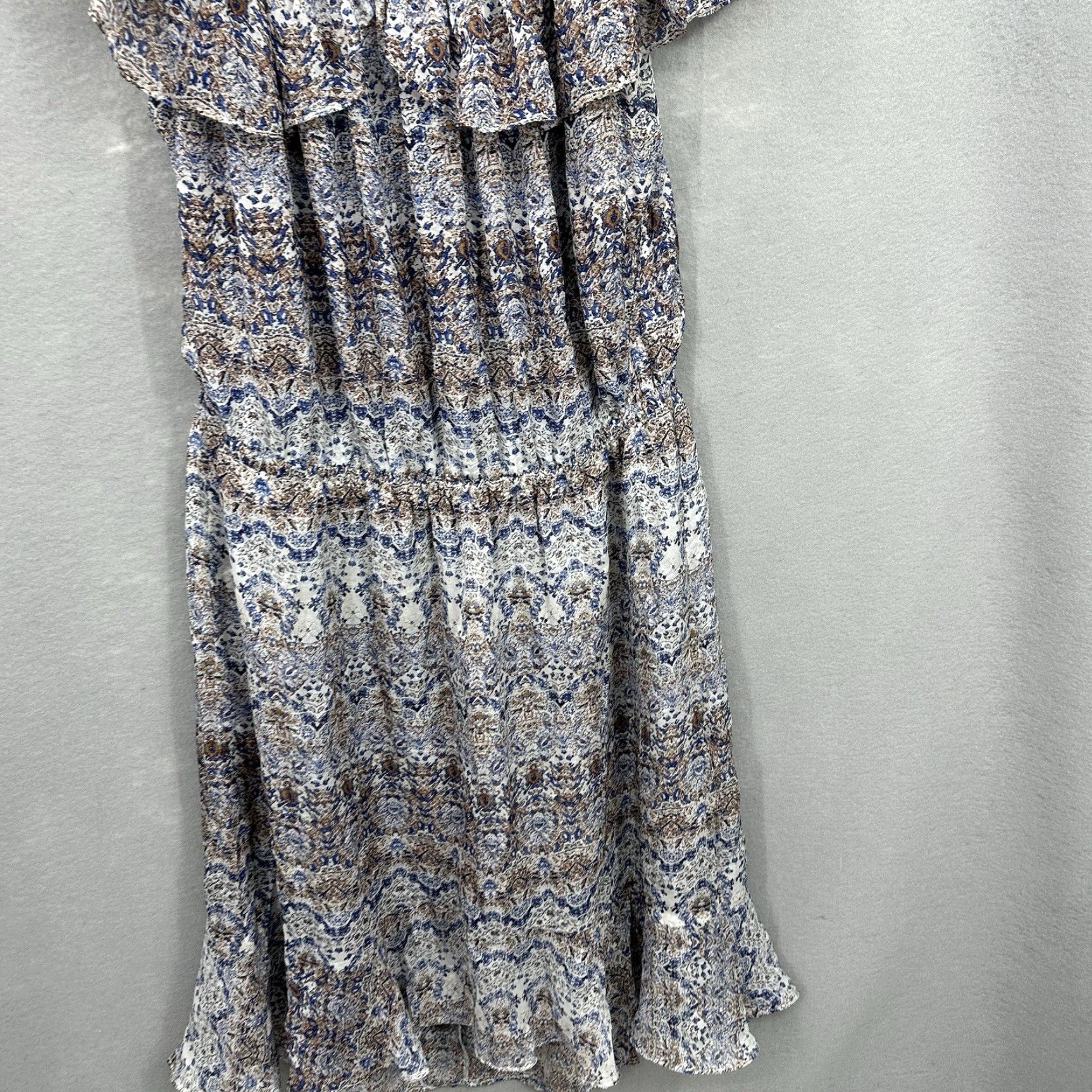 L'AGENCE L'AGENCE Floral Silk Dress Women Large Off Shoulder Ruffle Casual Blue A-Line Bohemian Size L / US 10 / IT 46 - 6 Thumbnail