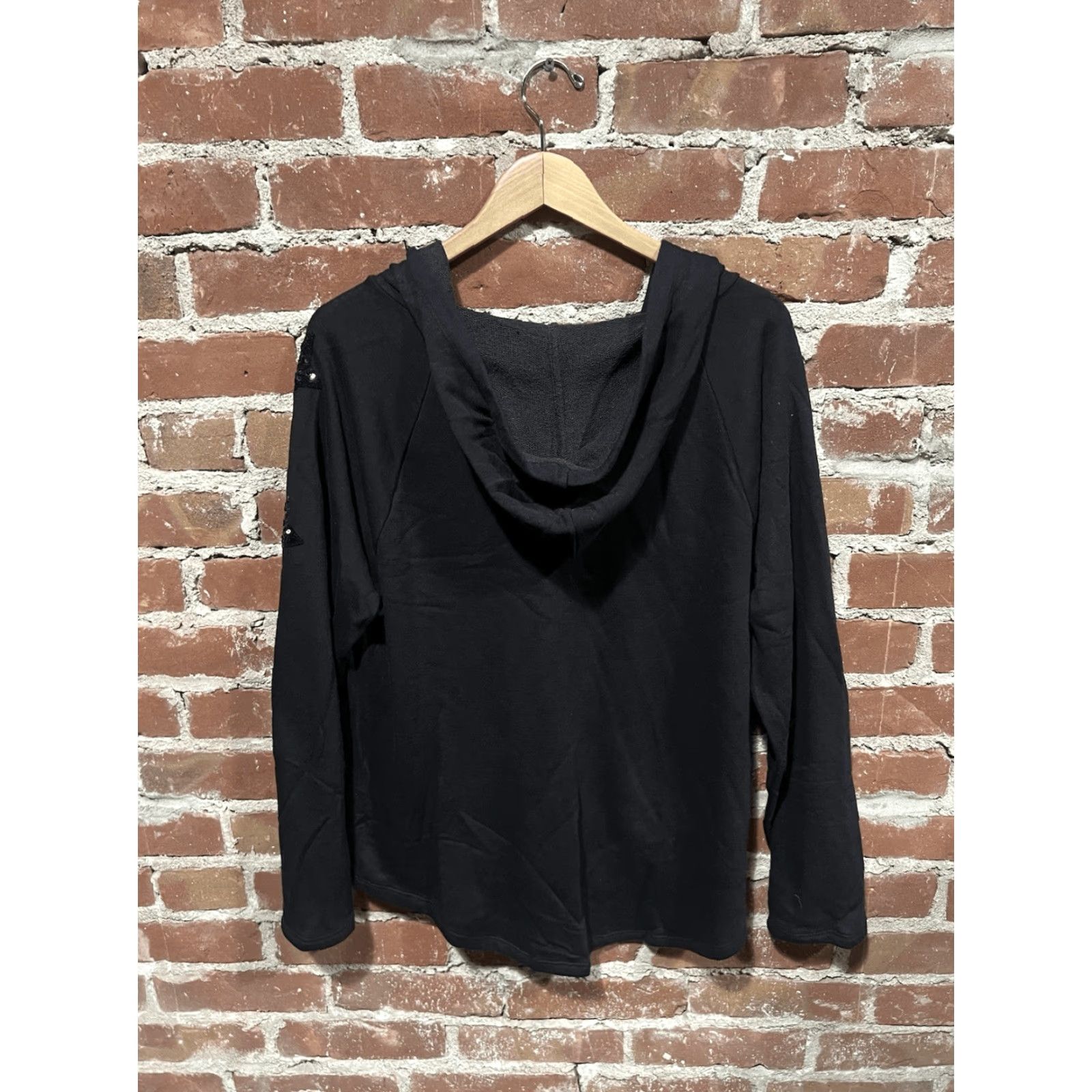 Vintage International Concepts Womens Black Hooded Pullover Sweatshirt Lightweight 2XL Size XXL / US 16-18 / IT 52-54 - 2 Thumbnail