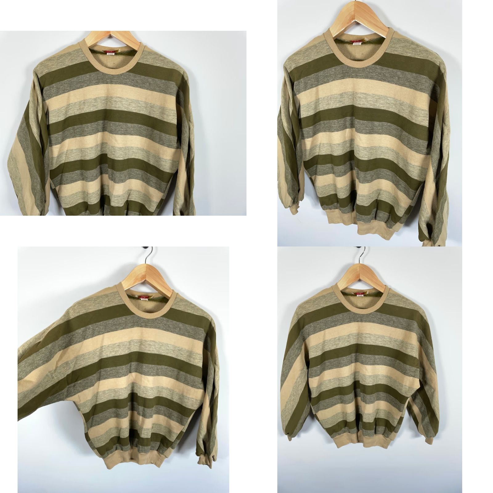 Vintage VINTAGE 70s Striped Sweatshirt Adult Medium Beige J.J. Thunder Crew Neck Long Sleeve 50/50 Cotton Polyester Knit Pullover Size US M / EU 48-50 / 2 - 8 Thumbnail