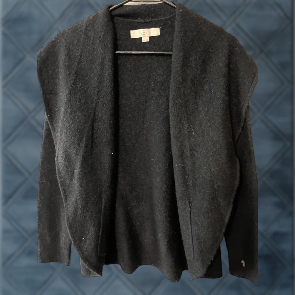 Loft VINTAGE LOFT Cardigan Shirt Women XS Black Open Front Asymmetrical Knit Sweater Size XS / US 0-2 / IT 36-38 - 1 Thumbnail