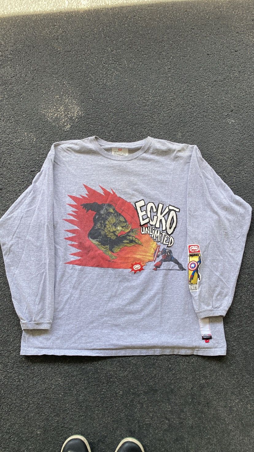 image of Ecko Unltd x Marvel Comics Vintage Ecko Marvel Longsleeve in Grey, Men's (Size XL)