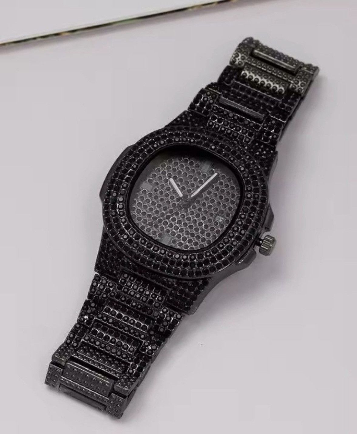 Jewelry Full Diamond Black Steel Band Quartz Watch Size ONE SIZE - 1 Thumbnail